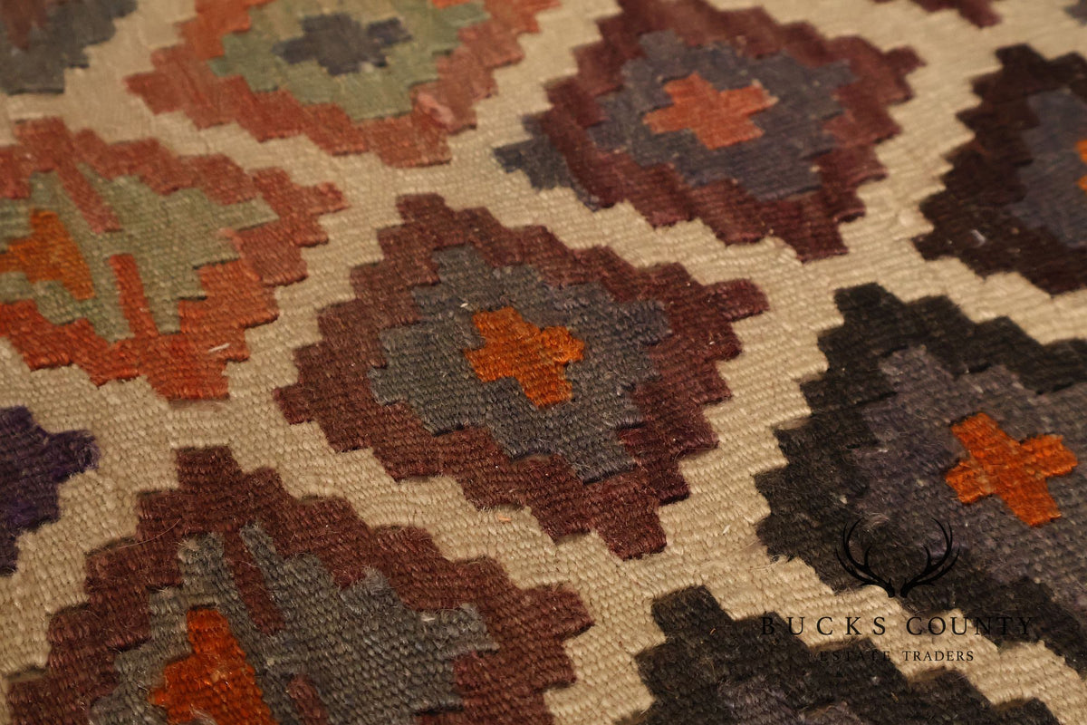 Vintage Kilim Upholstered Cherry Bench