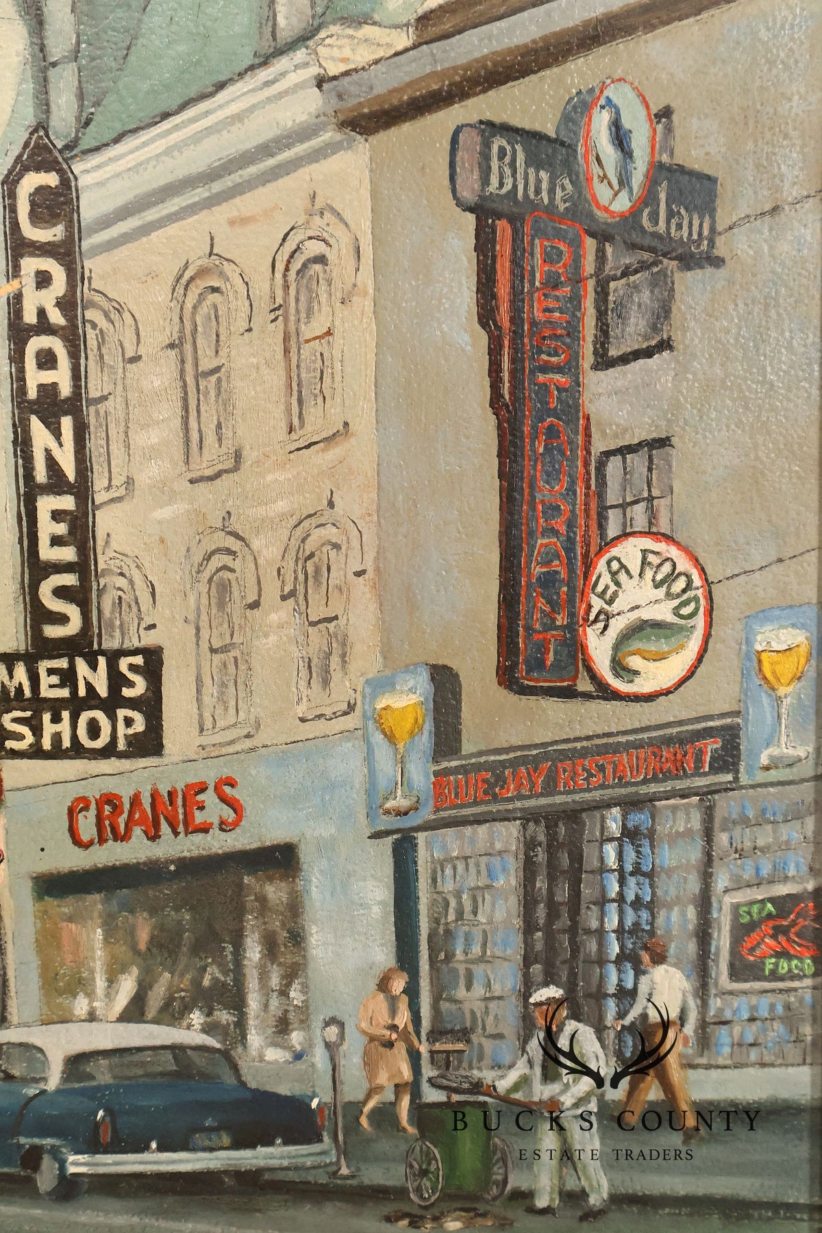 E.M. Law Mid Century Oil Painting, Downtown