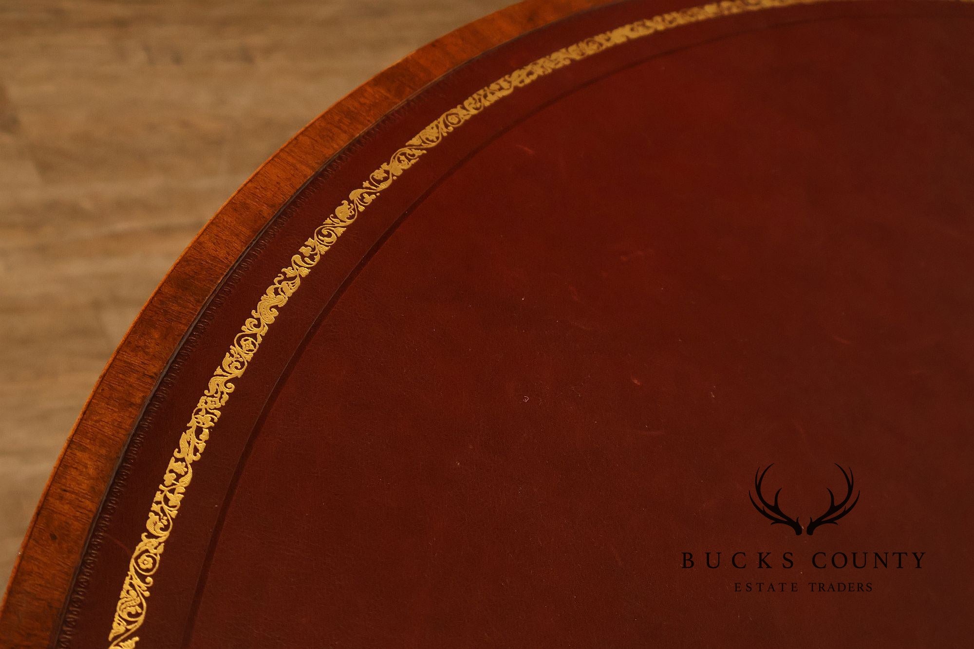 Kittinger Leather Top Round Rent Table With Drawers T295