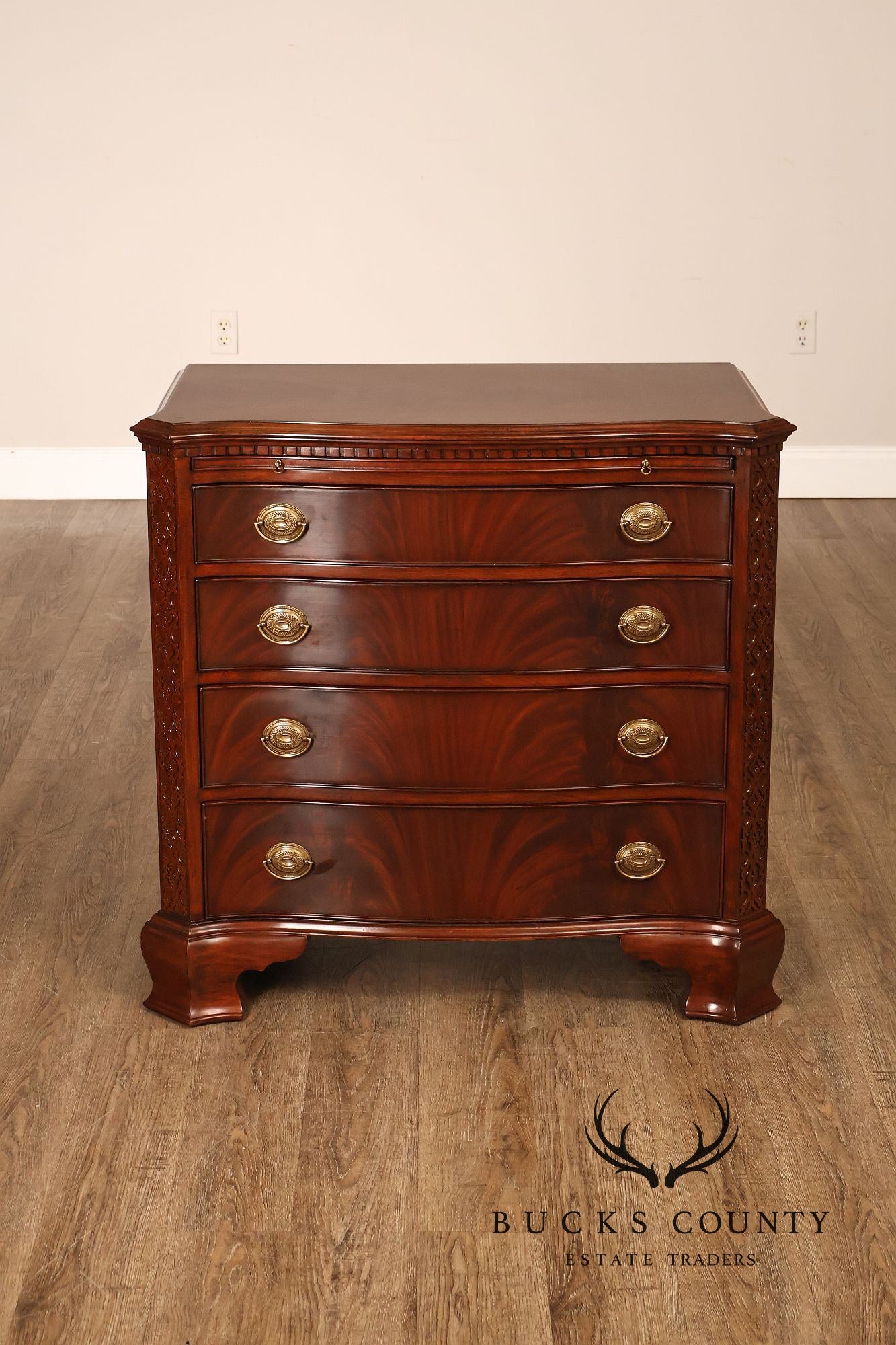 Maitland Smith Georgian Style Mahogany Carved Pair Of Mandolin Bachelors Chests