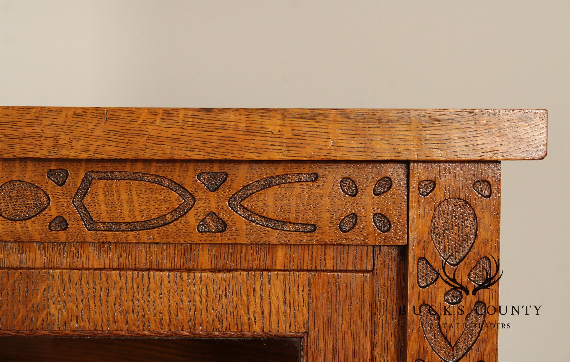 Arts and Crafts Antique Golden Oak Two-Door China Cabinet Bookcase