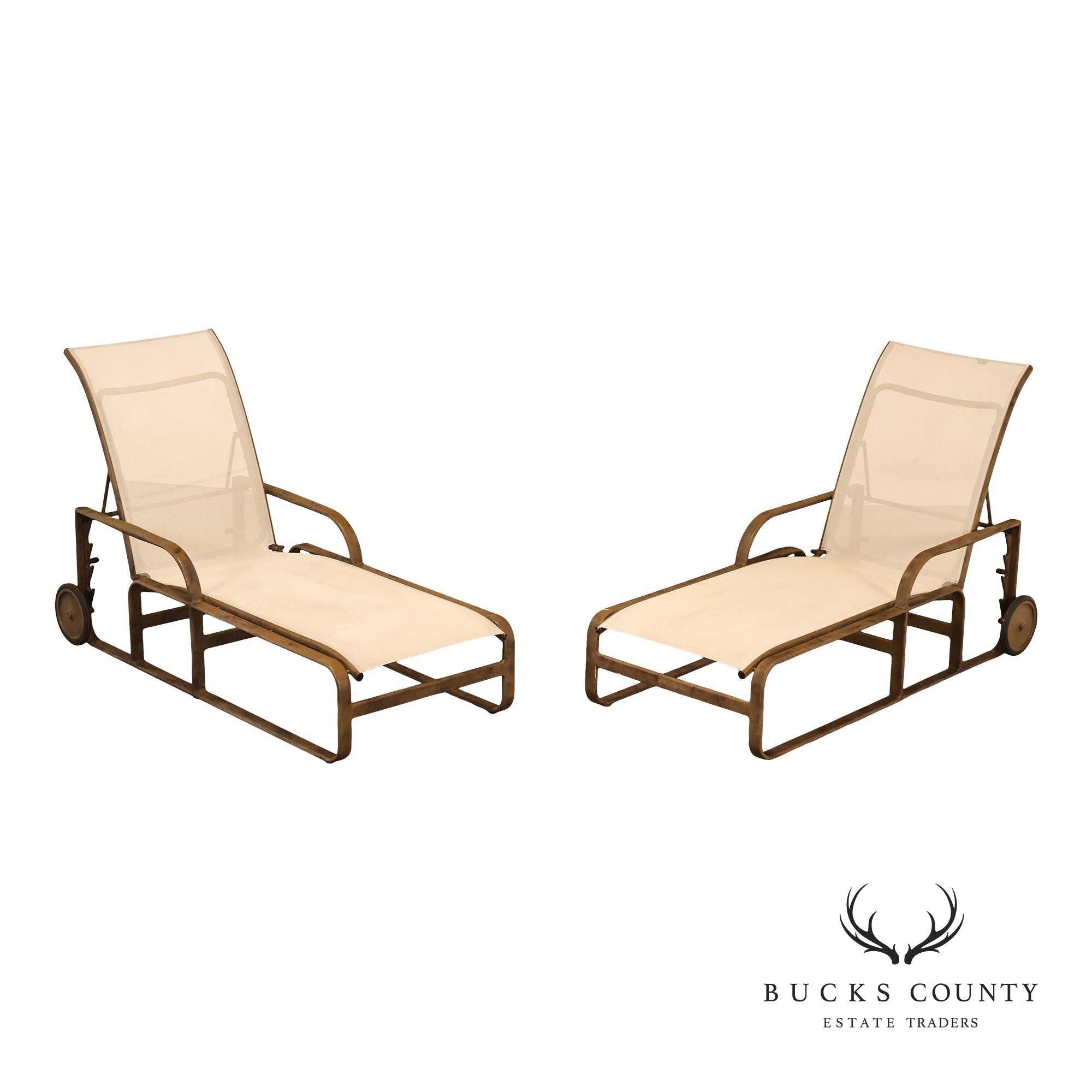 Brown Jordan Quantum Pair Of Contemporary Aluminum Sling Adjustable Chaise Lounge Chairs
