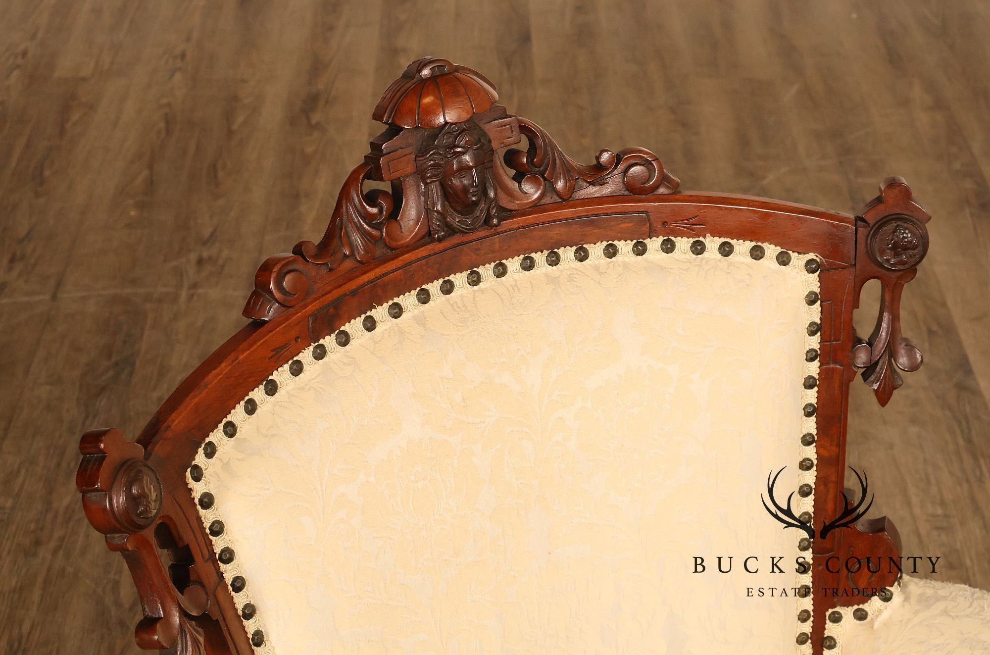 Antique Victorian Carved Walnut Parlor Armchair