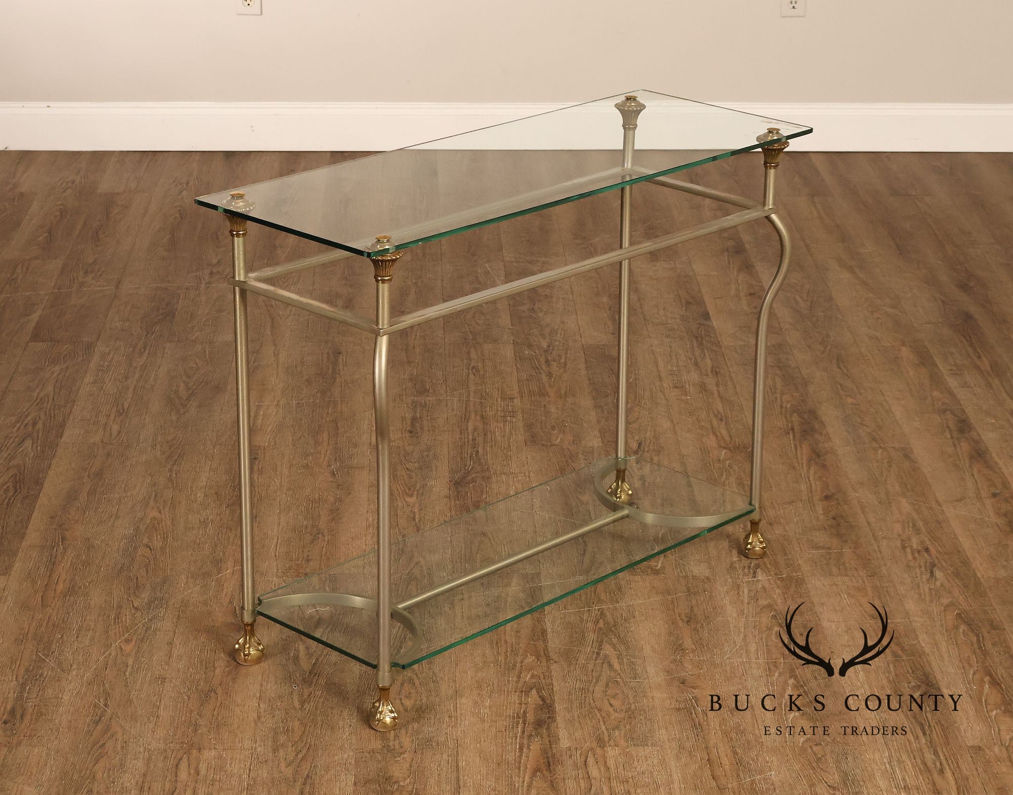 Directoire Style Italian Brass Steel And Glass Two Tier Console Table