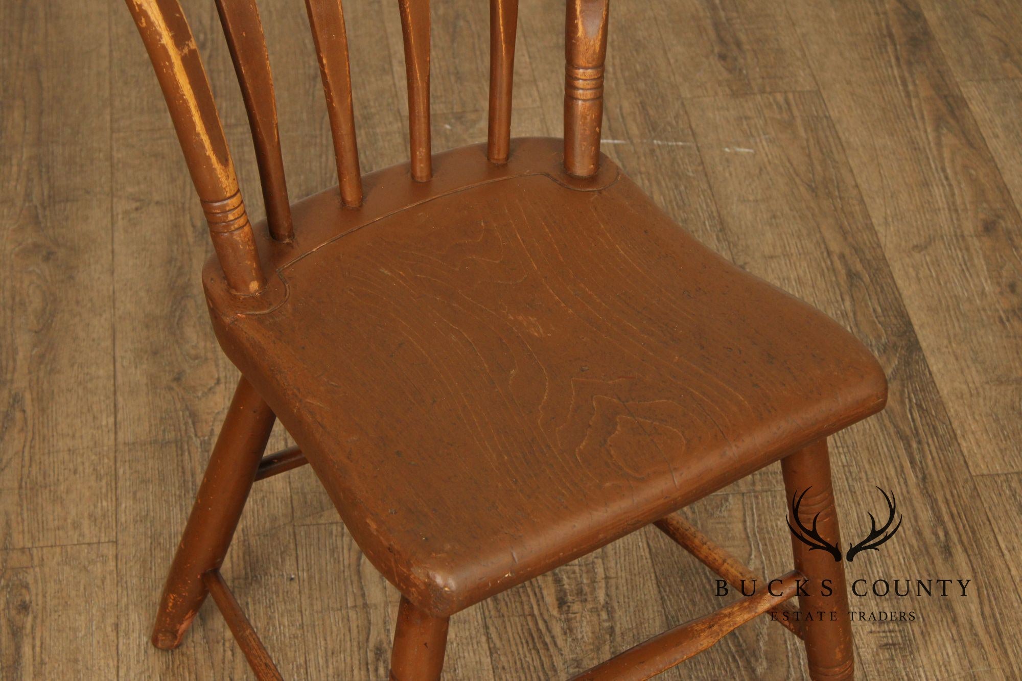 Antique Primitive Assembled Set of Eight Paint Decorated Dining Chairs