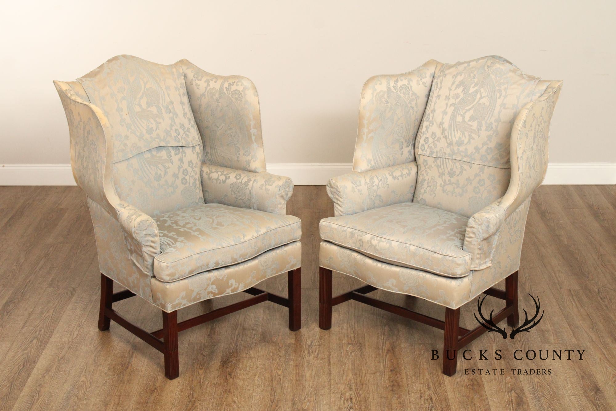 Hickory Chair Chippendale Style Pair of Mahogany Wing Chairs