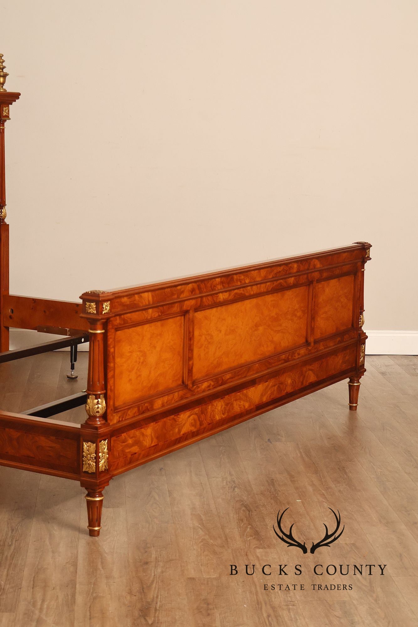 Quality Louis XVI Style Burlwood King Size High Back Bed