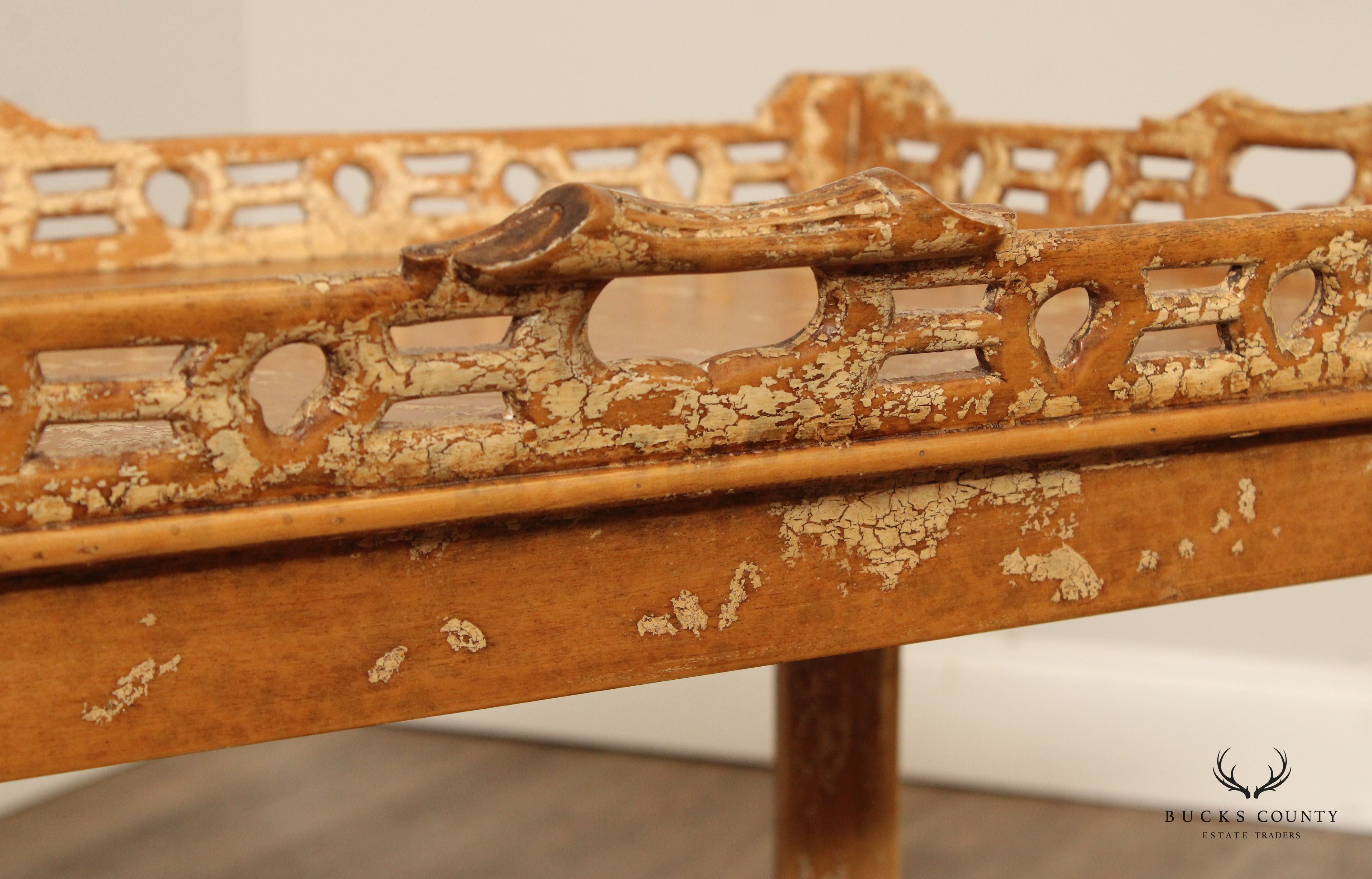 Chinese Chippendale Style Distress Painted Tea Table
