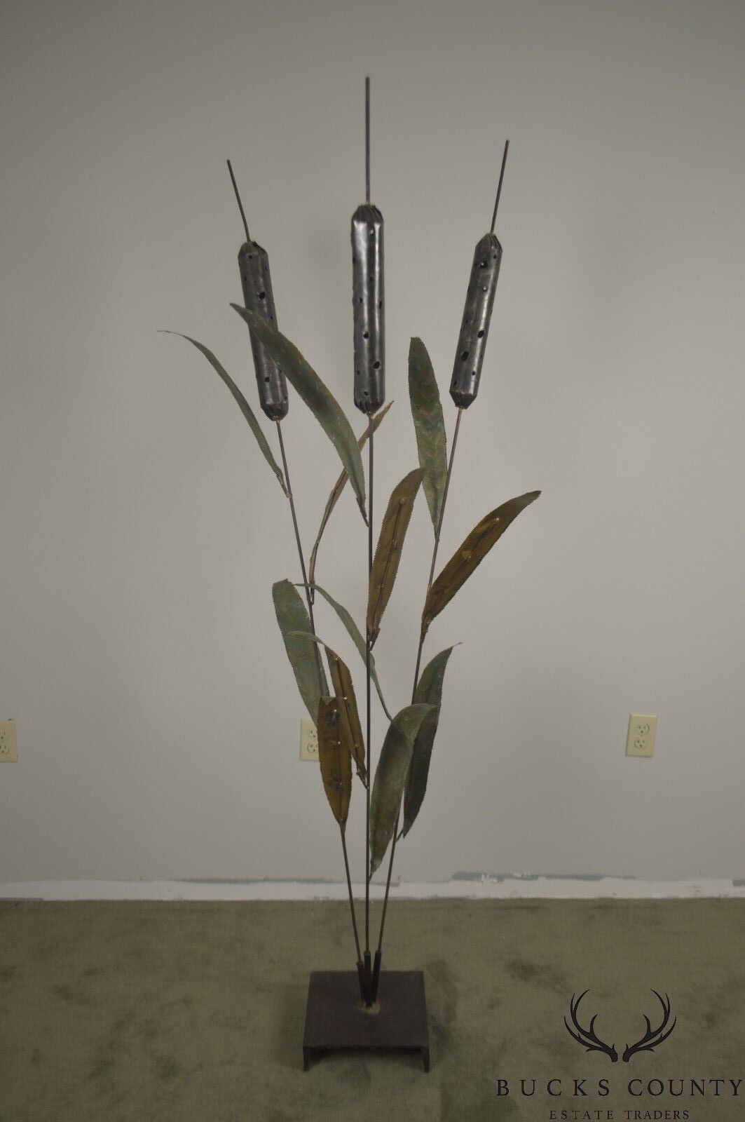 Brutalist Mid Century 72" Tall Cattail Metal Floor Sculpture