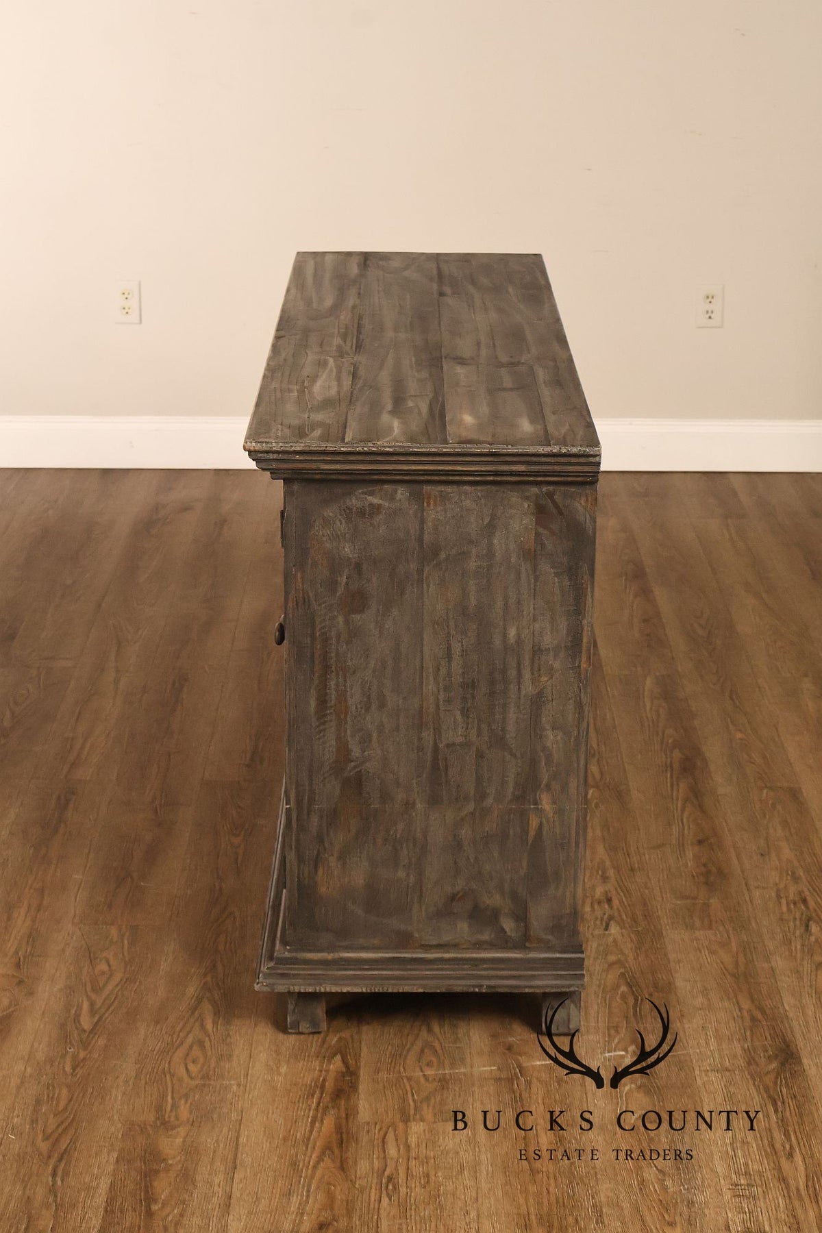 Rustic Gray Wood Four Door Lattice Design Sideboard