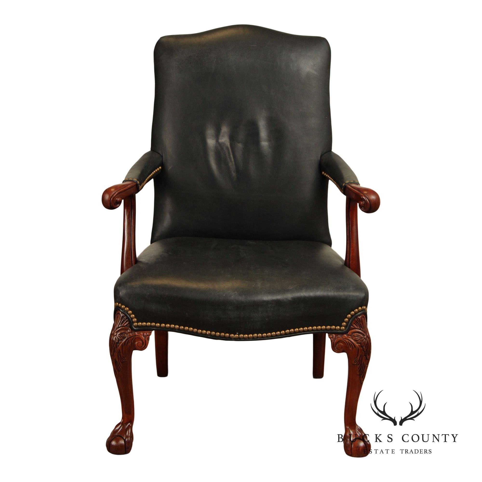 Hickory Chair Georgian Style Leather Library Armchair