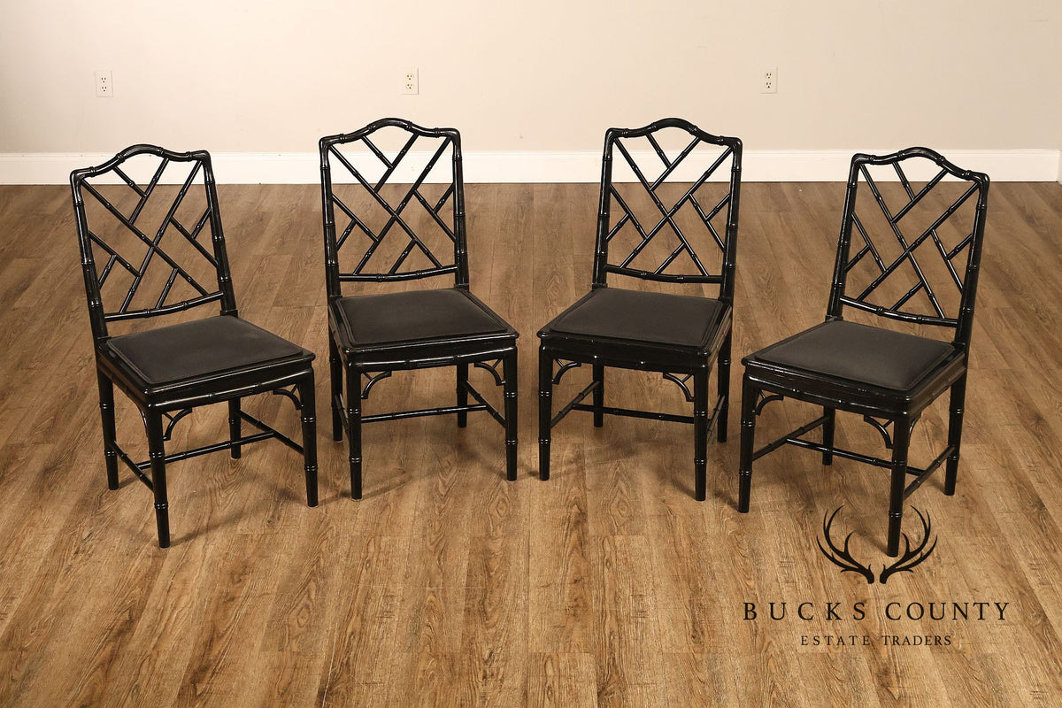 Chinese Chippendale Style Set of Four Faux Bamboo Dining Chairs