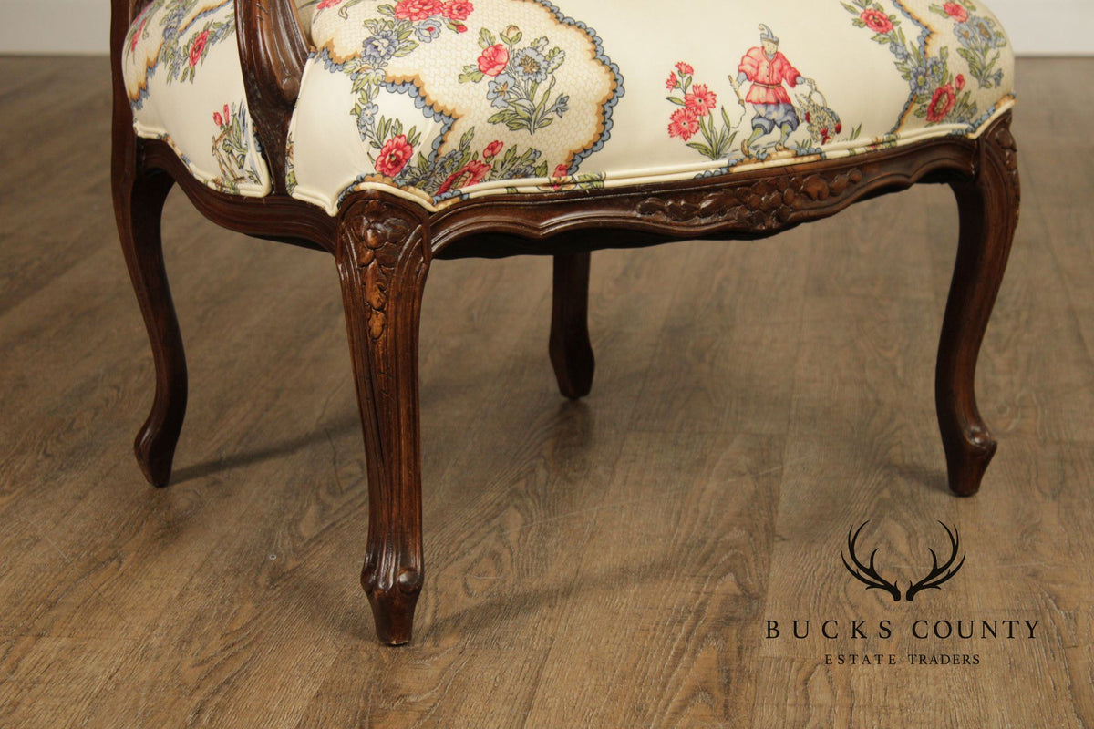 French Louis XV Style Mahogany Fauteuil Armchair