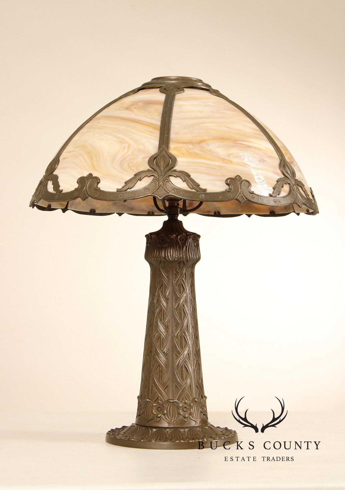 Art Nouveau Slag Glass Table Lamp