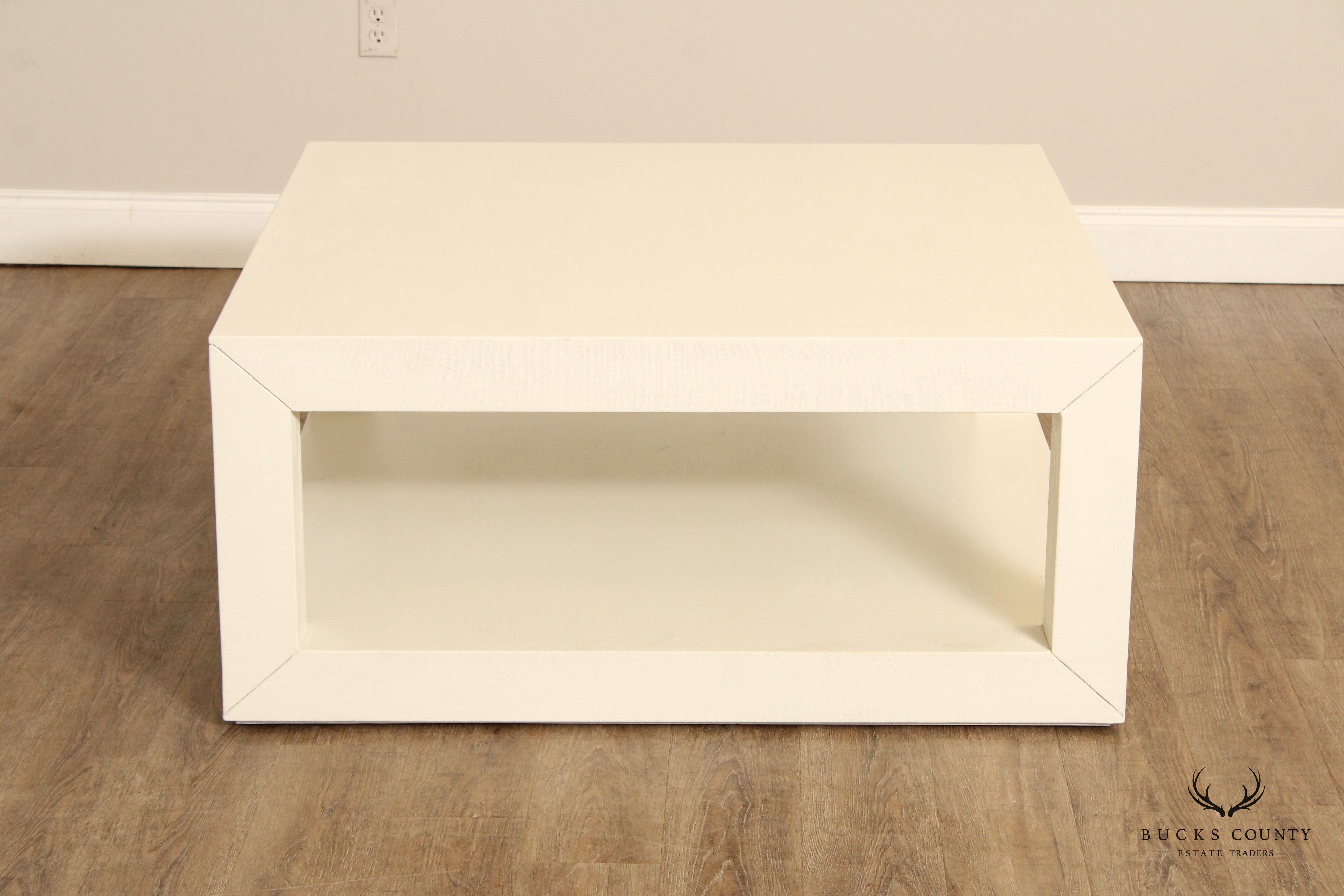 Ballard Designs Modern 'Rollins' Linen Wrapped Floor Shelf Coffee Table