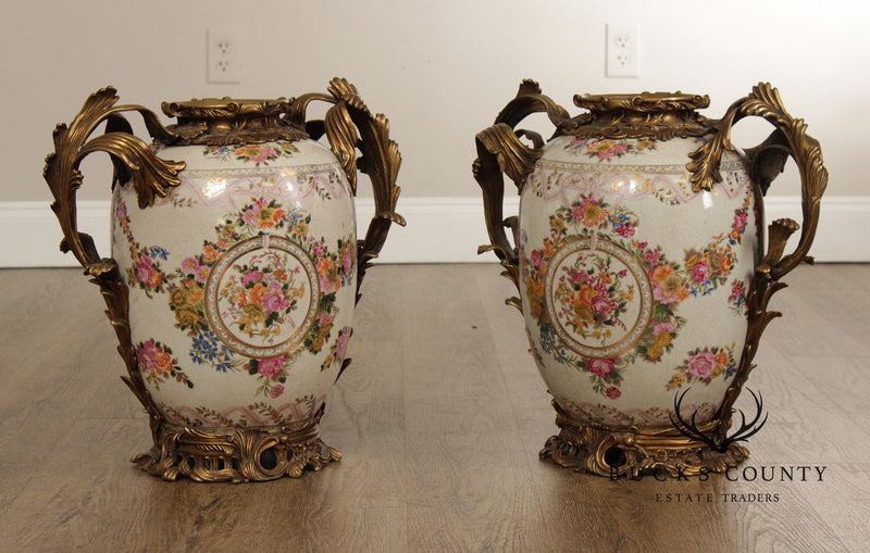 United Wilson Pair of Bronze Mounted Porcelain Vases