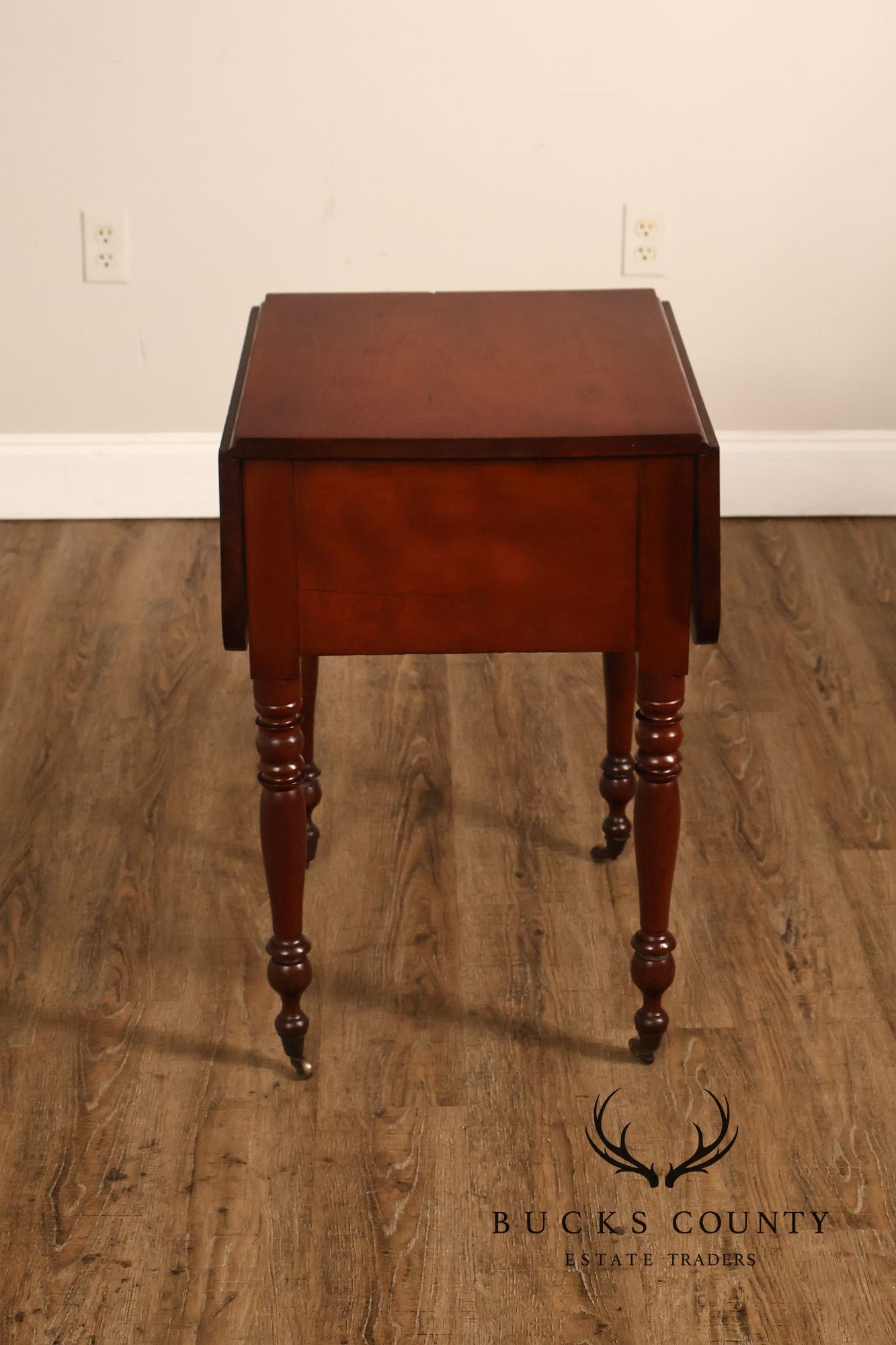 Antique American Sheraton Style Cherry And Tiger Maple Drop Leaf Work Table