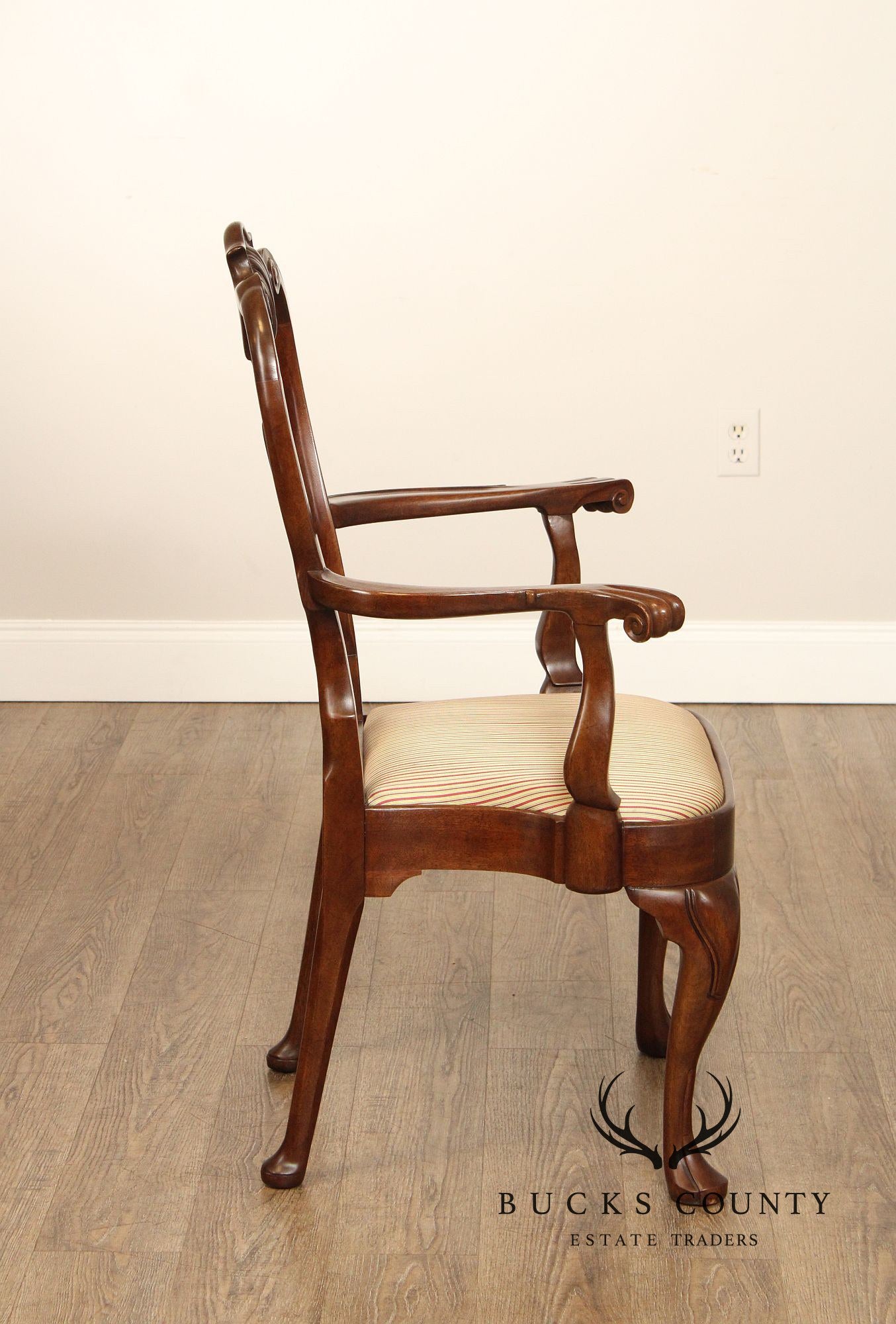 Queen Anne Style Pair of Carved Mahogany Armchairs