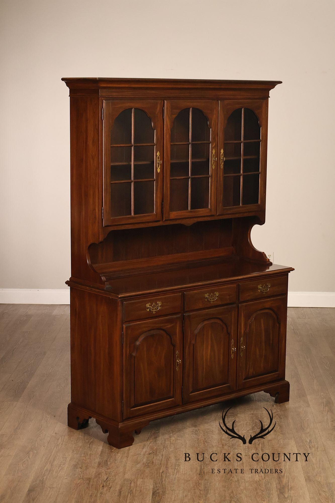 Ethan Allen Georgian Court Style Cherry Step Back Hutch China Cabinet