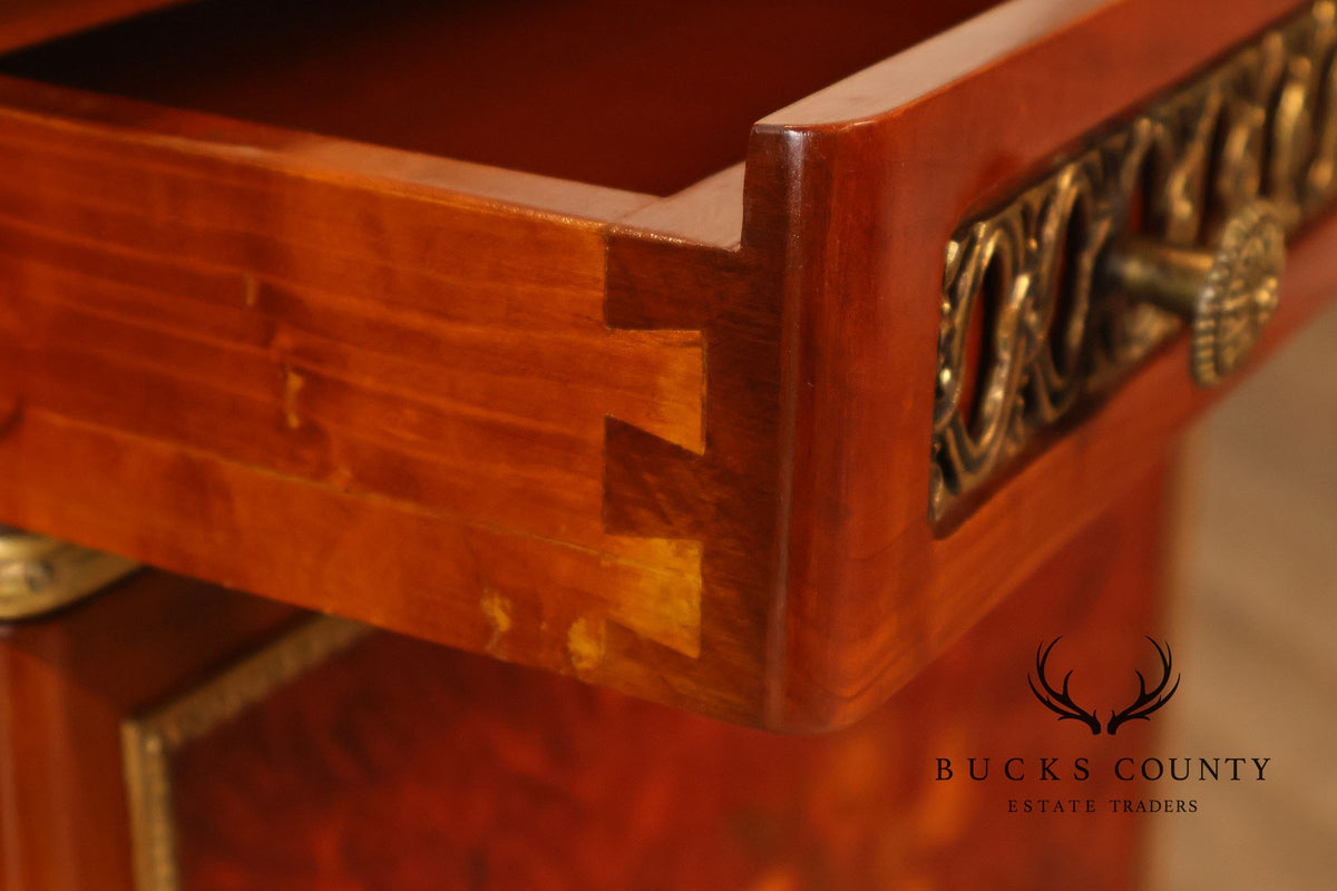 Louis XVI Style Marble Top Marquetry And Bronze Mounted Cabinet