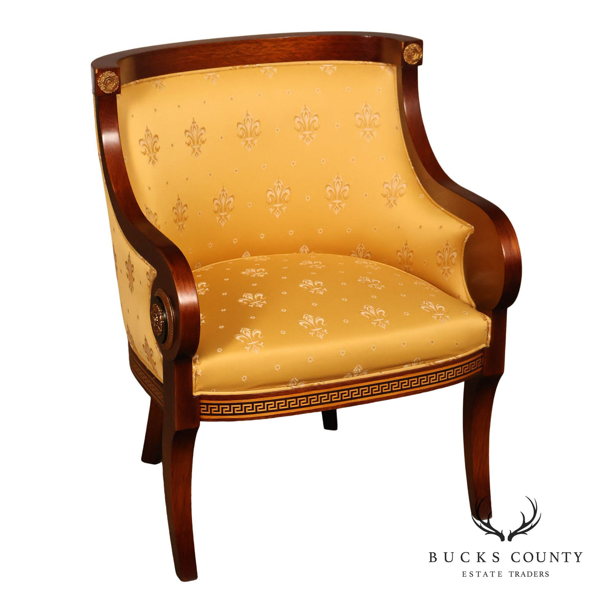 Neoclassical Empire Style Mahogany Barrel Back Armchair
