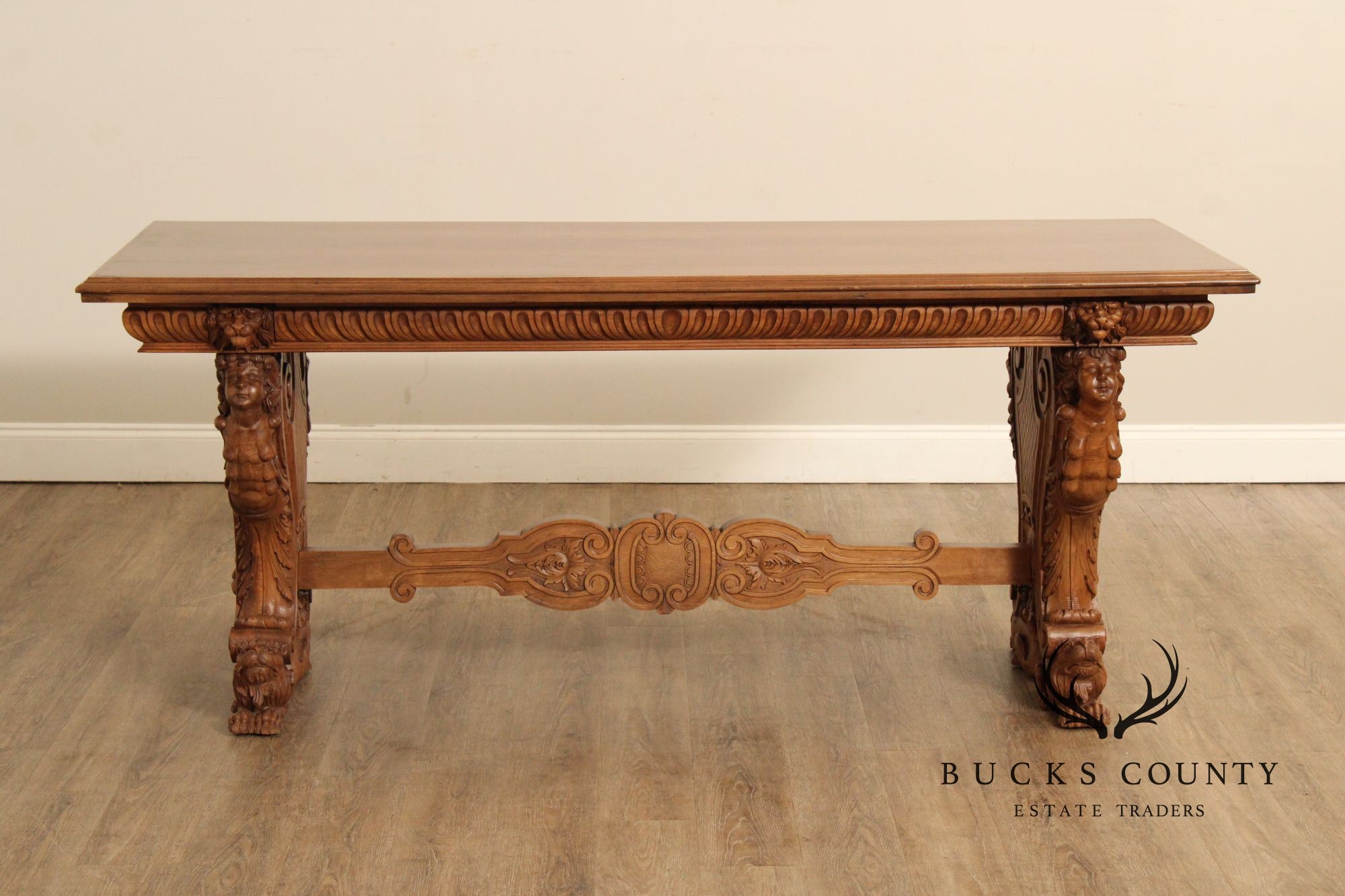 Antique Italian Renaissance Revival Carved Walnut Library Table