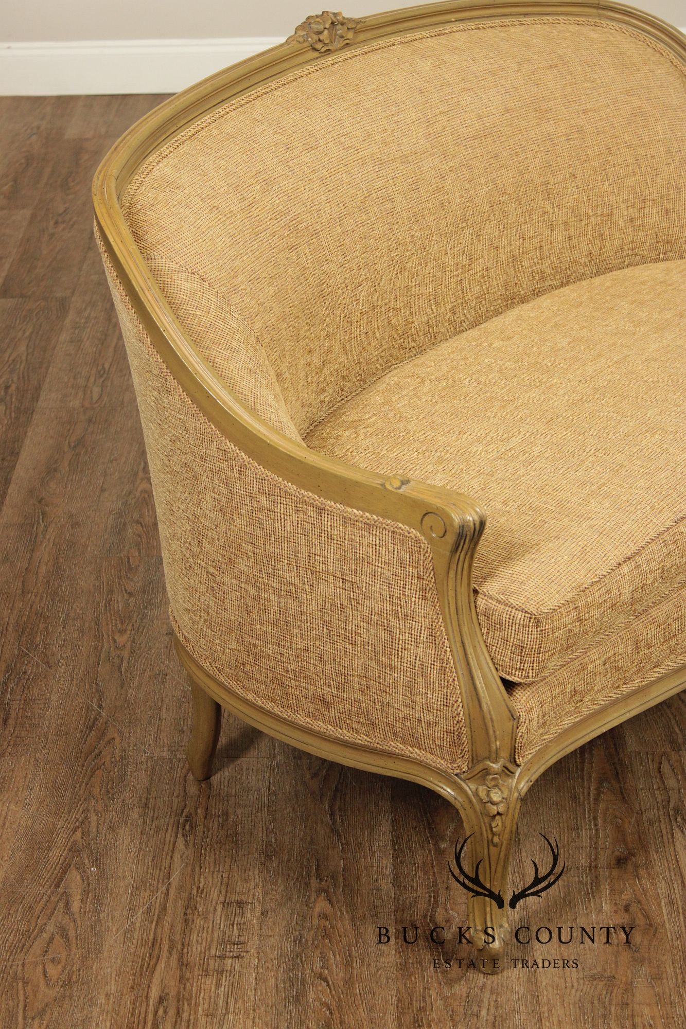 French Louis XV Style Distress Painted Settee Loveseat