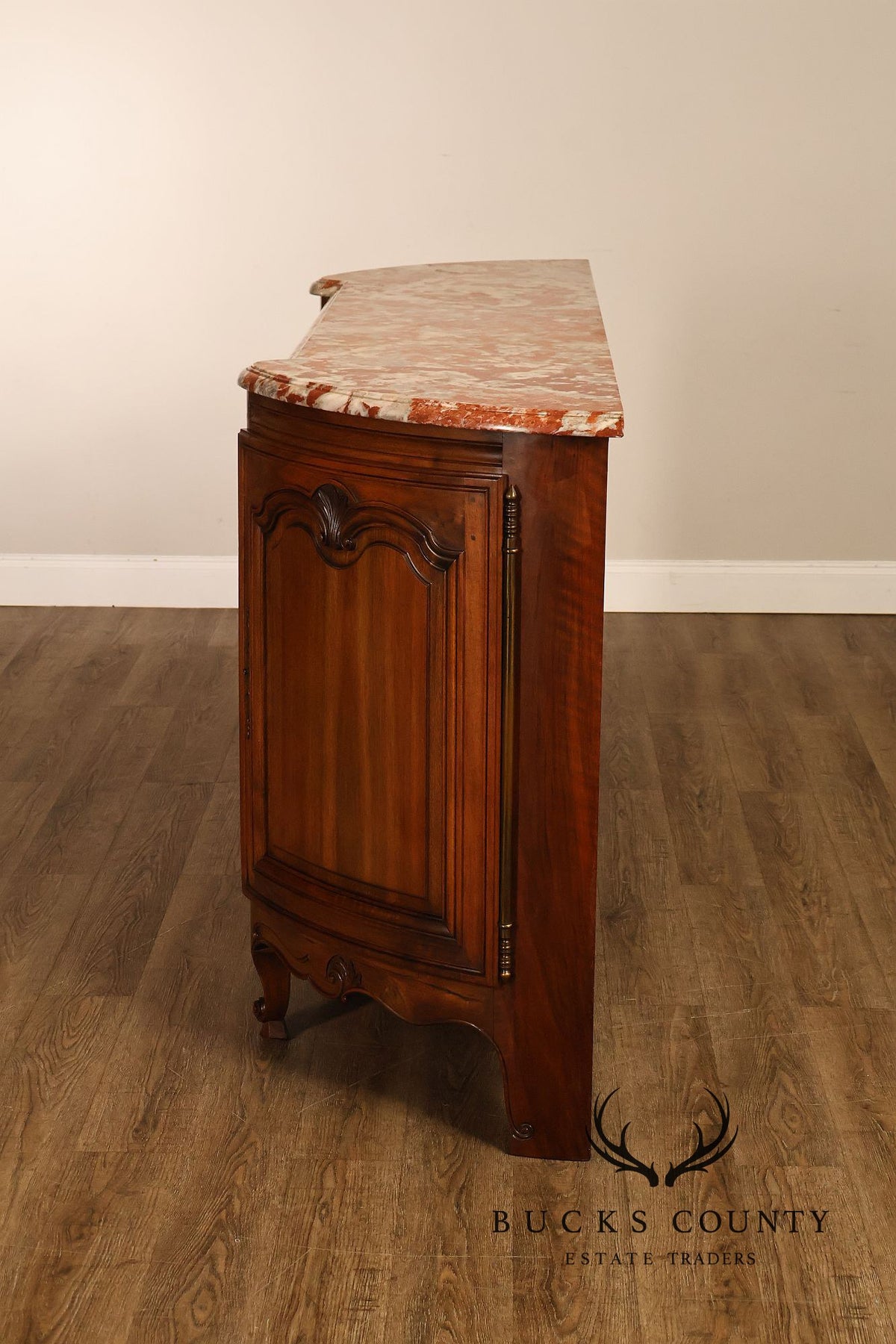 French Louis XV Style Carved Walnut Marble Top Buffet Sideboard
