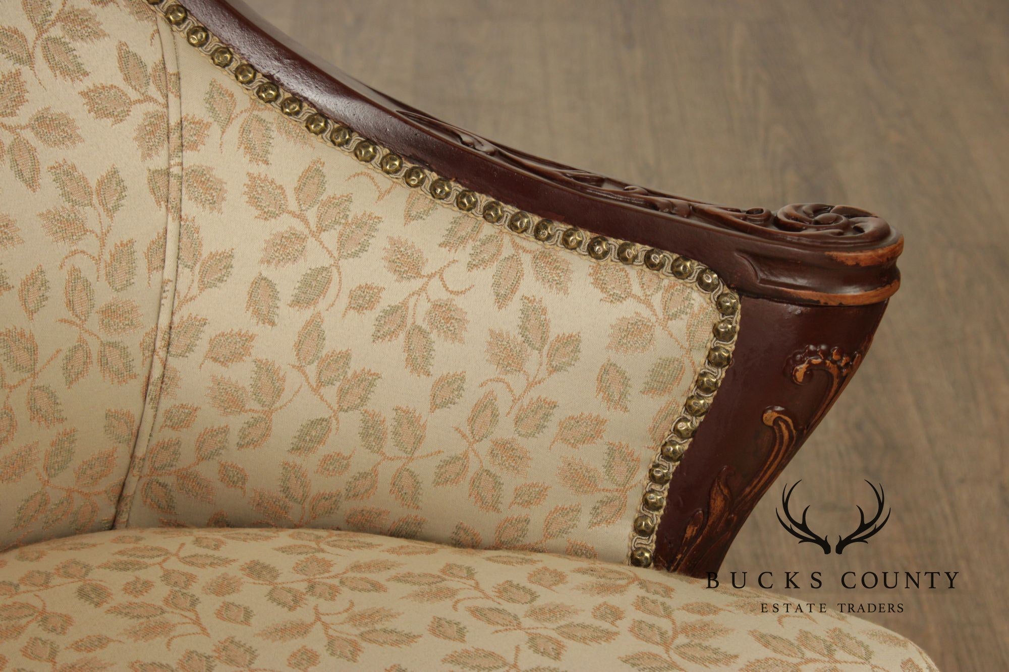 1930's French Louis XVI Style Carved Mahogany Fireside Bergere Chair