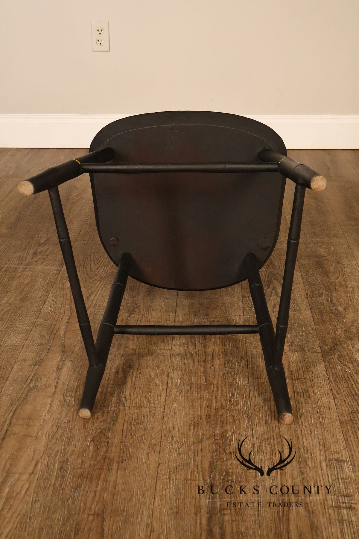 Vintage Stenciled Black Windsor Style Set Of Eight Dining Chairs