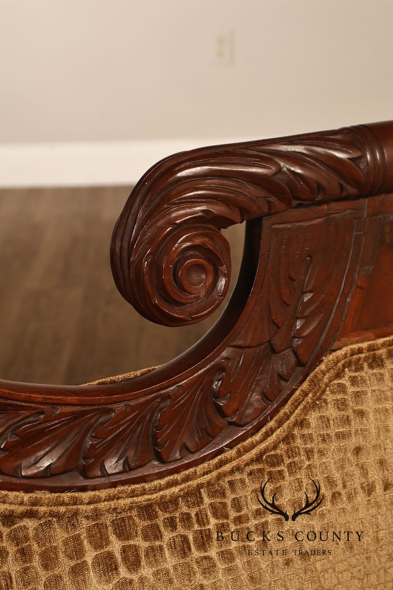Antique American Classical Empire Style Mahogany Upholstered Sofa