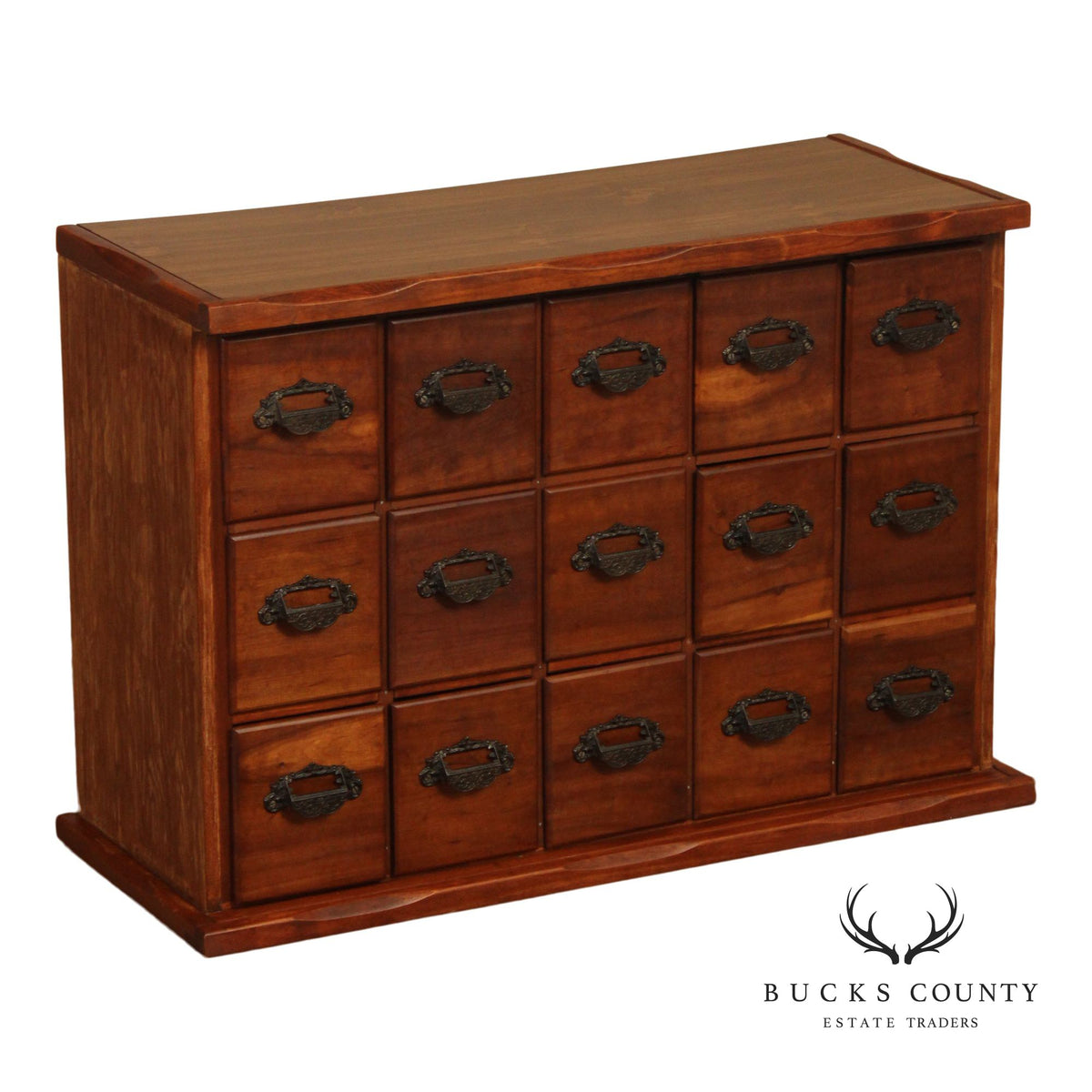 Vintage Apothecary Style Fifteen-Drawer Wood Storage Cabinet