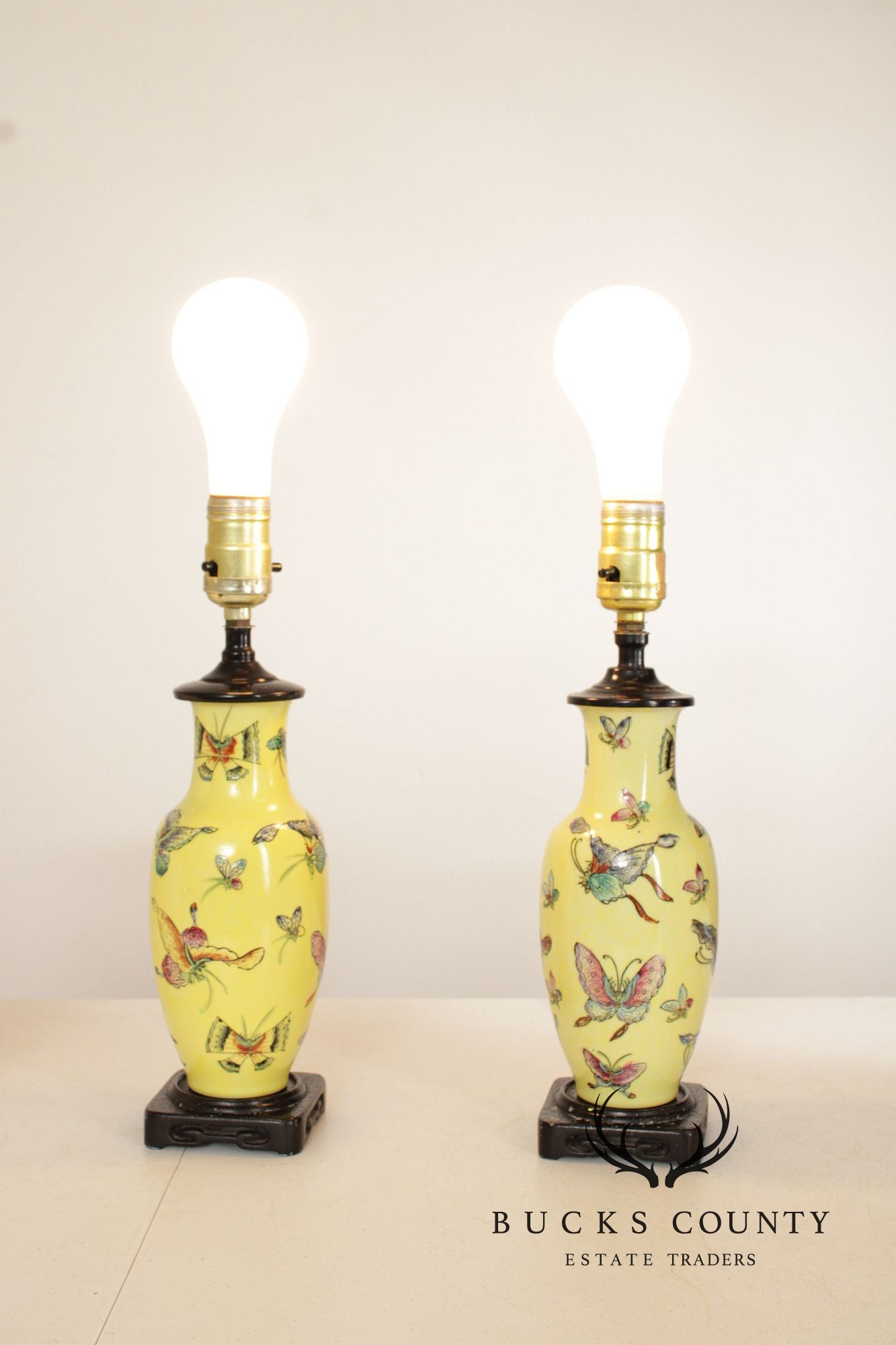 Chinese Pair of Famille Jaune Porcelain Table Lamps