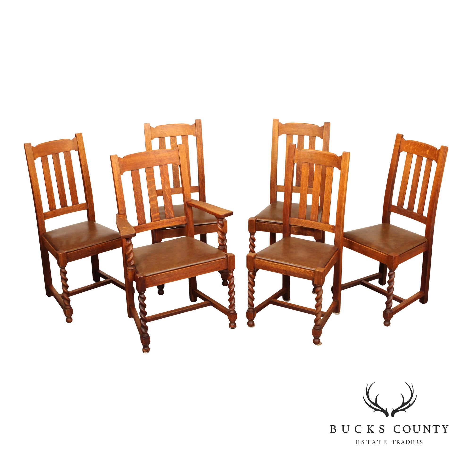 Stickley Brothers Antique Set Of Six Mission Oak Dining Chairs