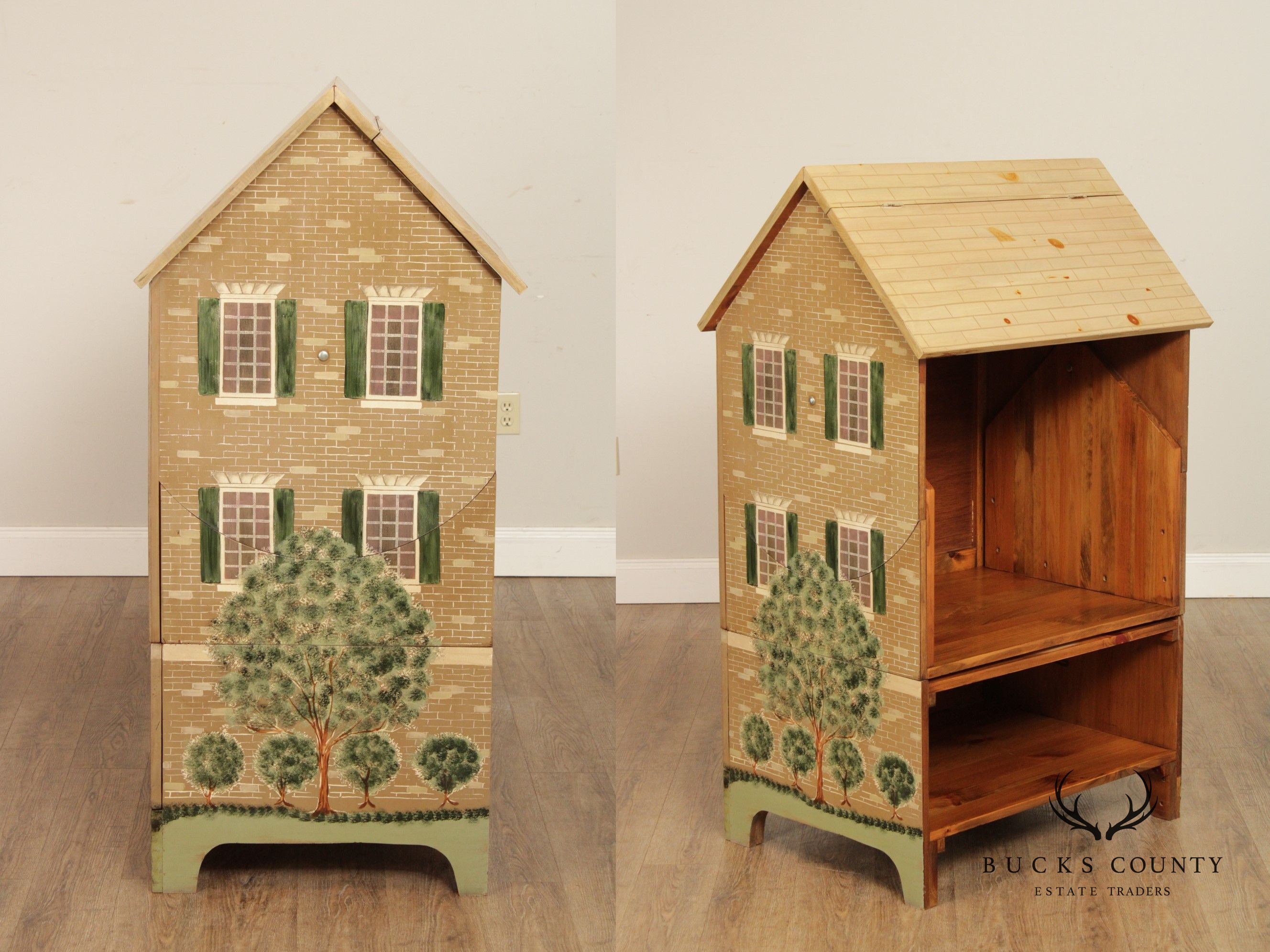 Hand Painted Pine Swivel Media Cabinet Stand