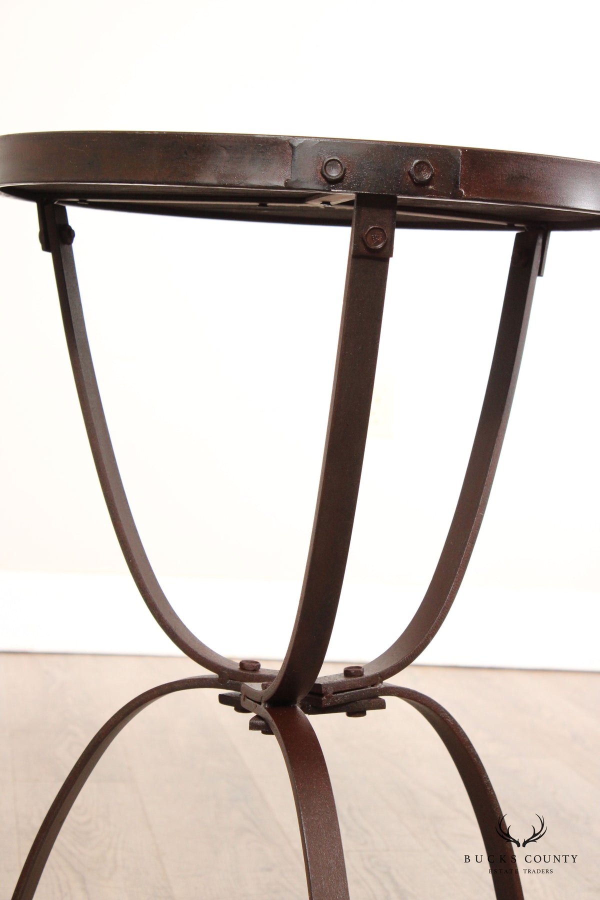 Industrial Style Iron And Round Wood Top Side Table