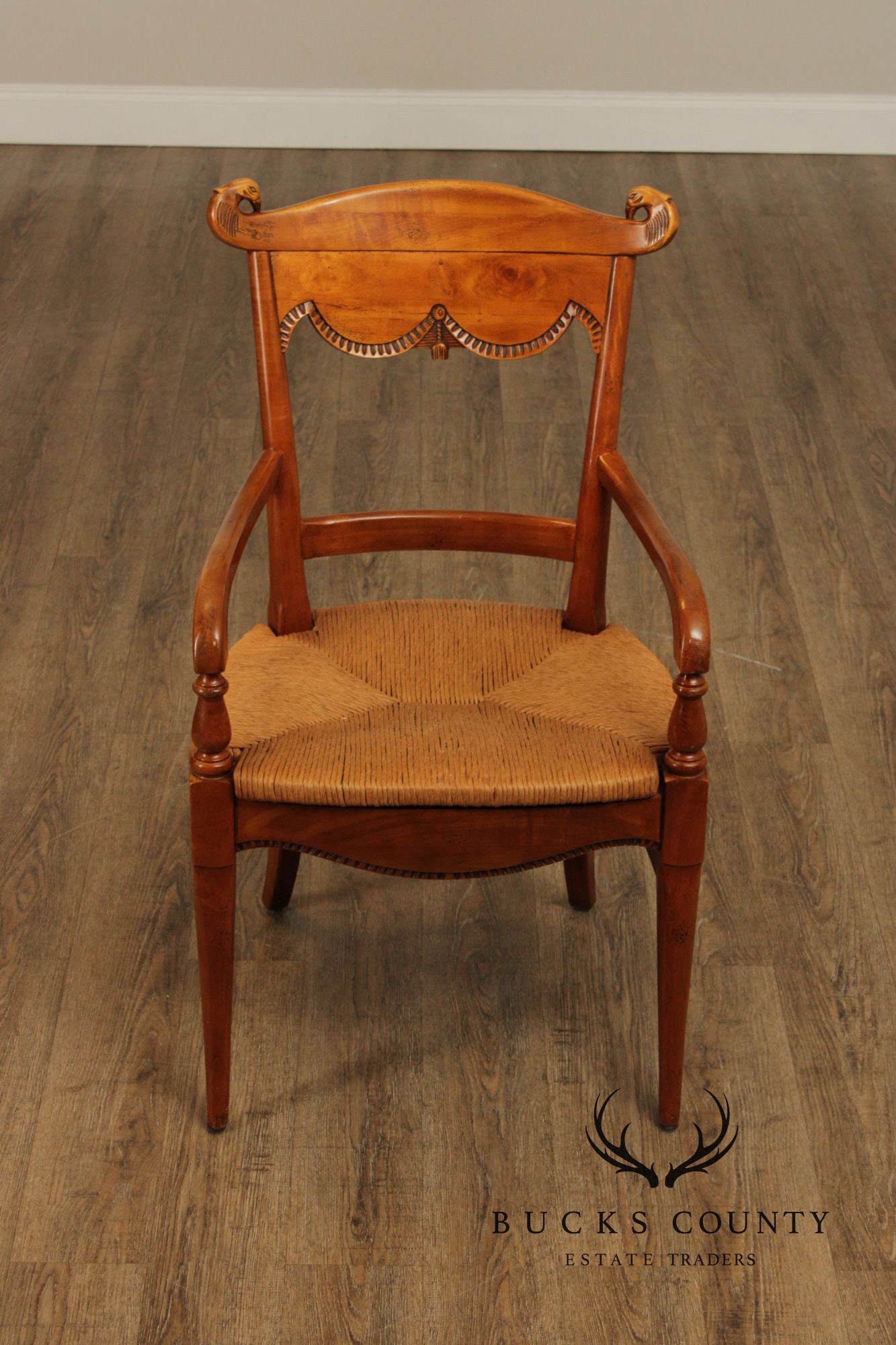 Federal Style Set of Four Eagle-Carved Rush Seat Dining Chairs