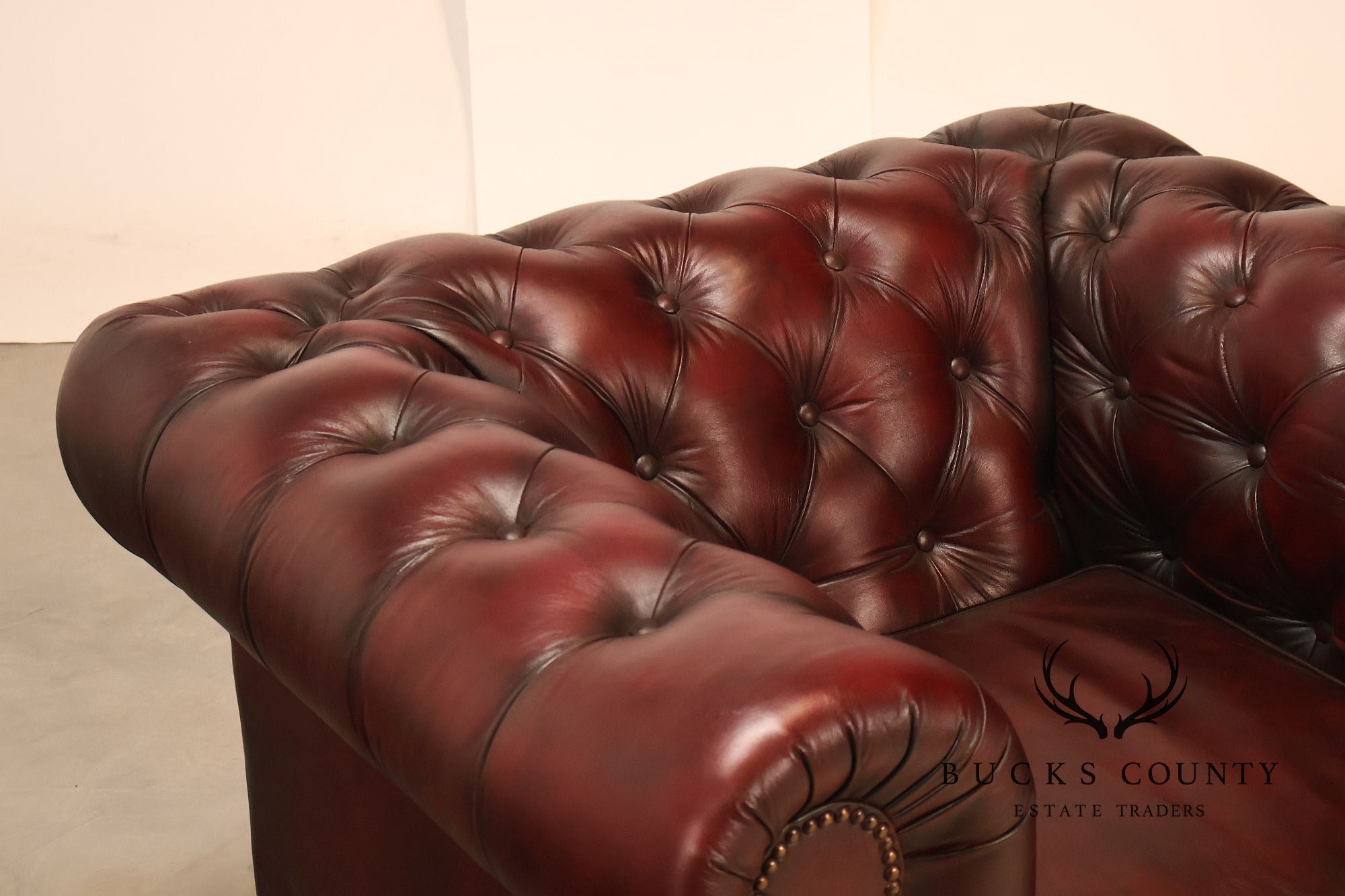 Chesterfield Style Pair Of Oxford Red Tufted Leather Club Chairs