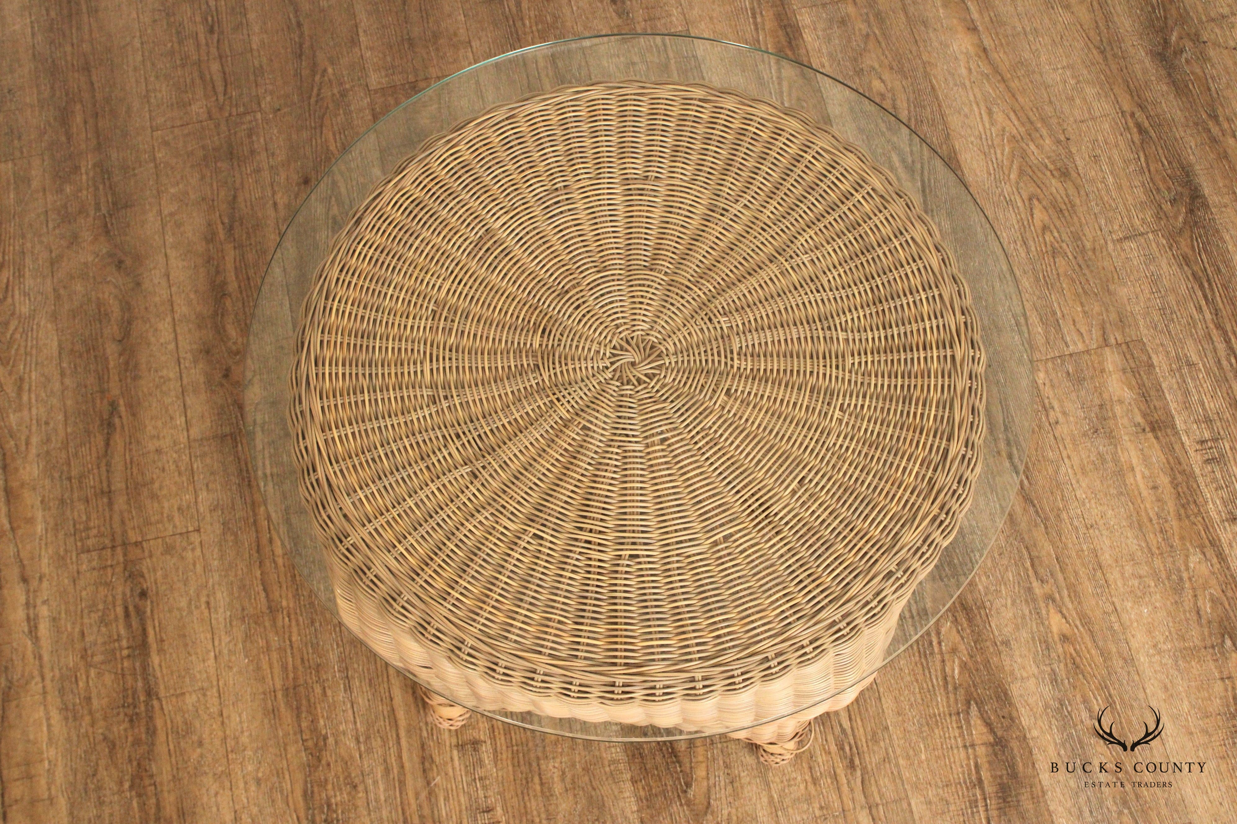 Woven Wicker Outdoor Patio Glass Top Side Table