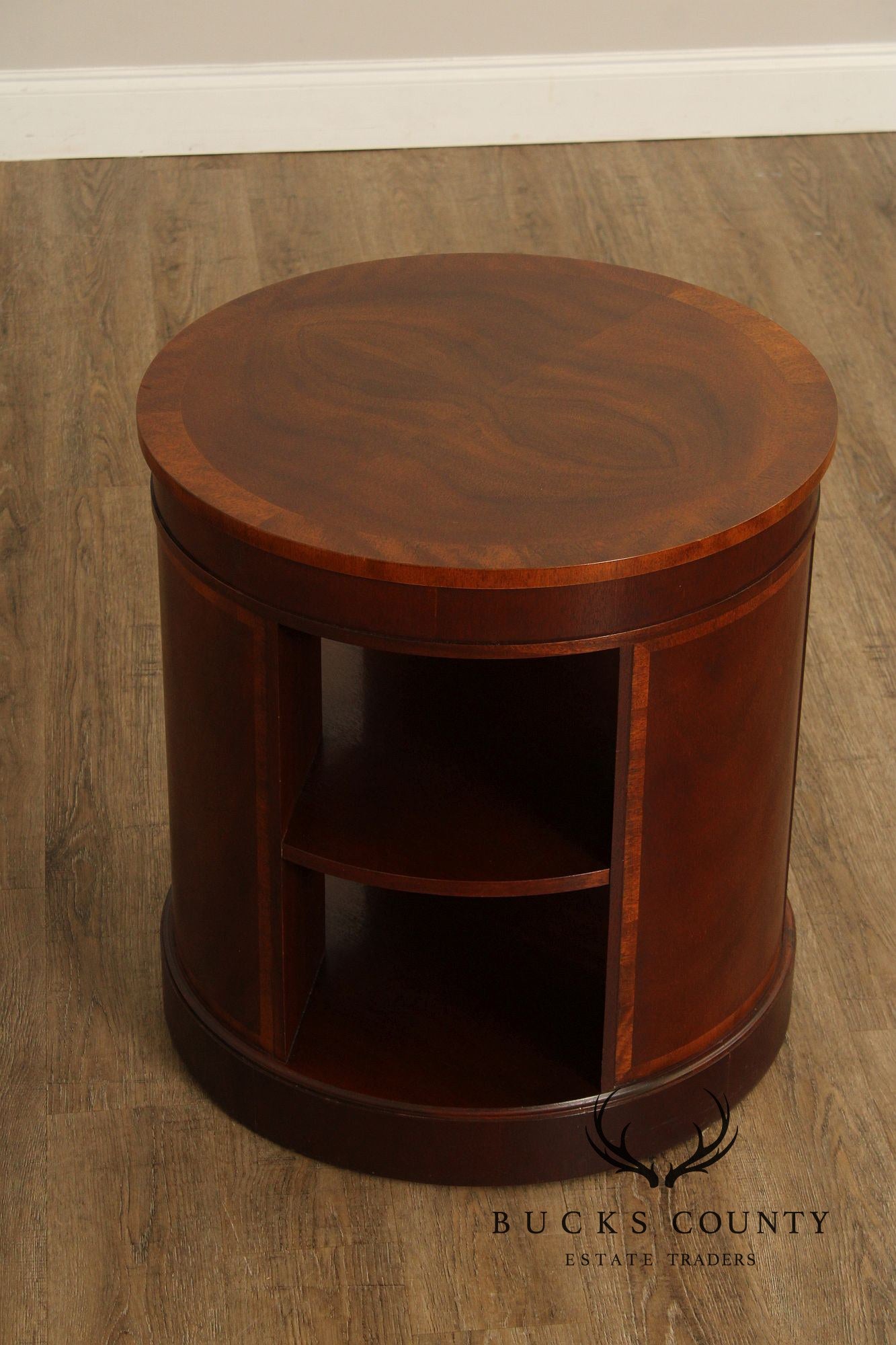 Baker Regency Style Round Mahogany Bookshelf Side Table