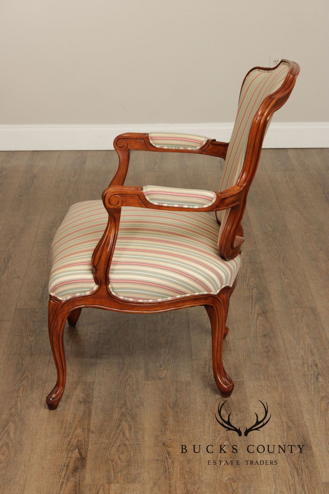 French Louis XV Style Pair of Carved Walnut Armchairs