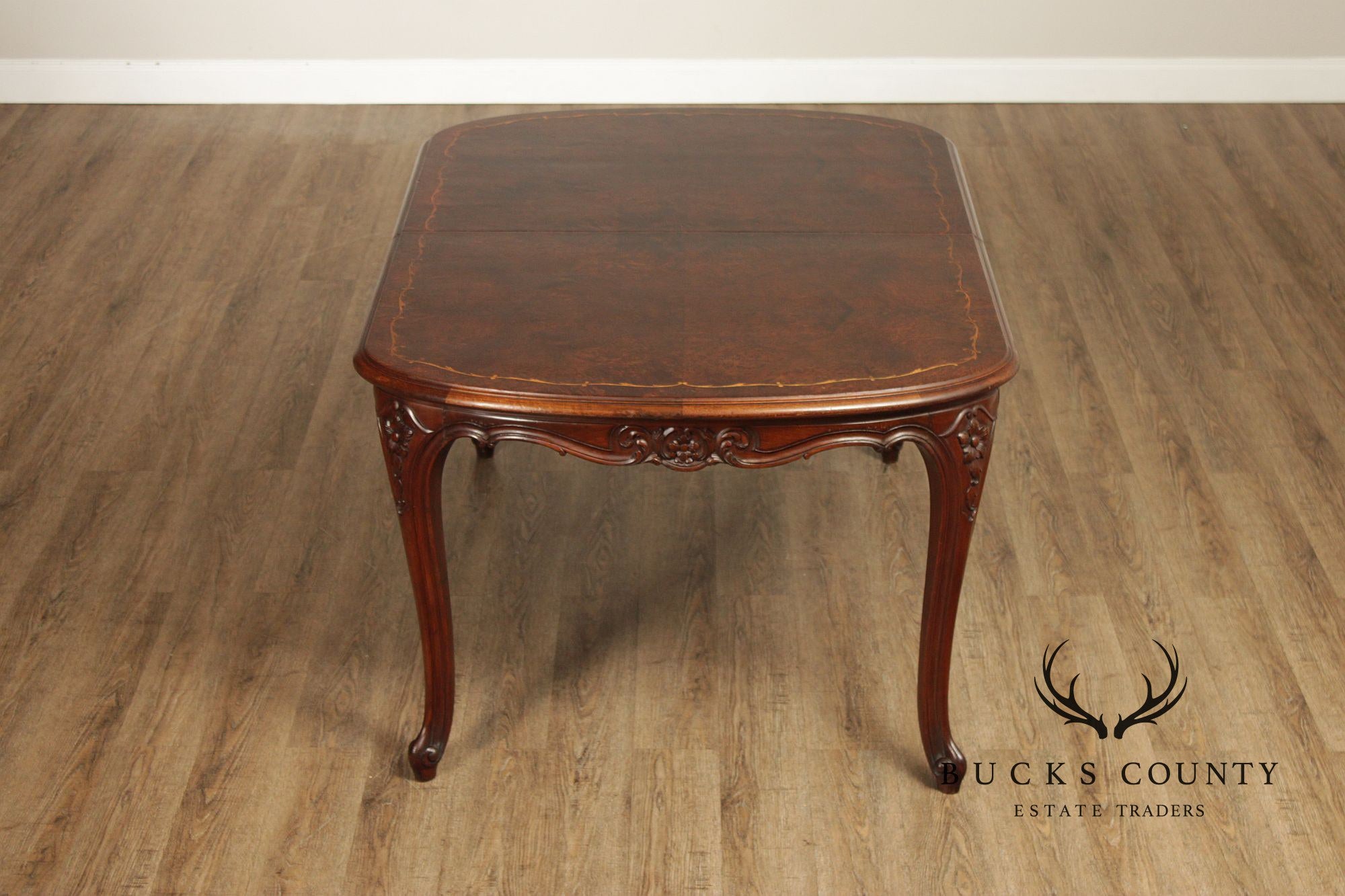 Louis XV Style Inlaid Burl Walnut Extendable Dining Table