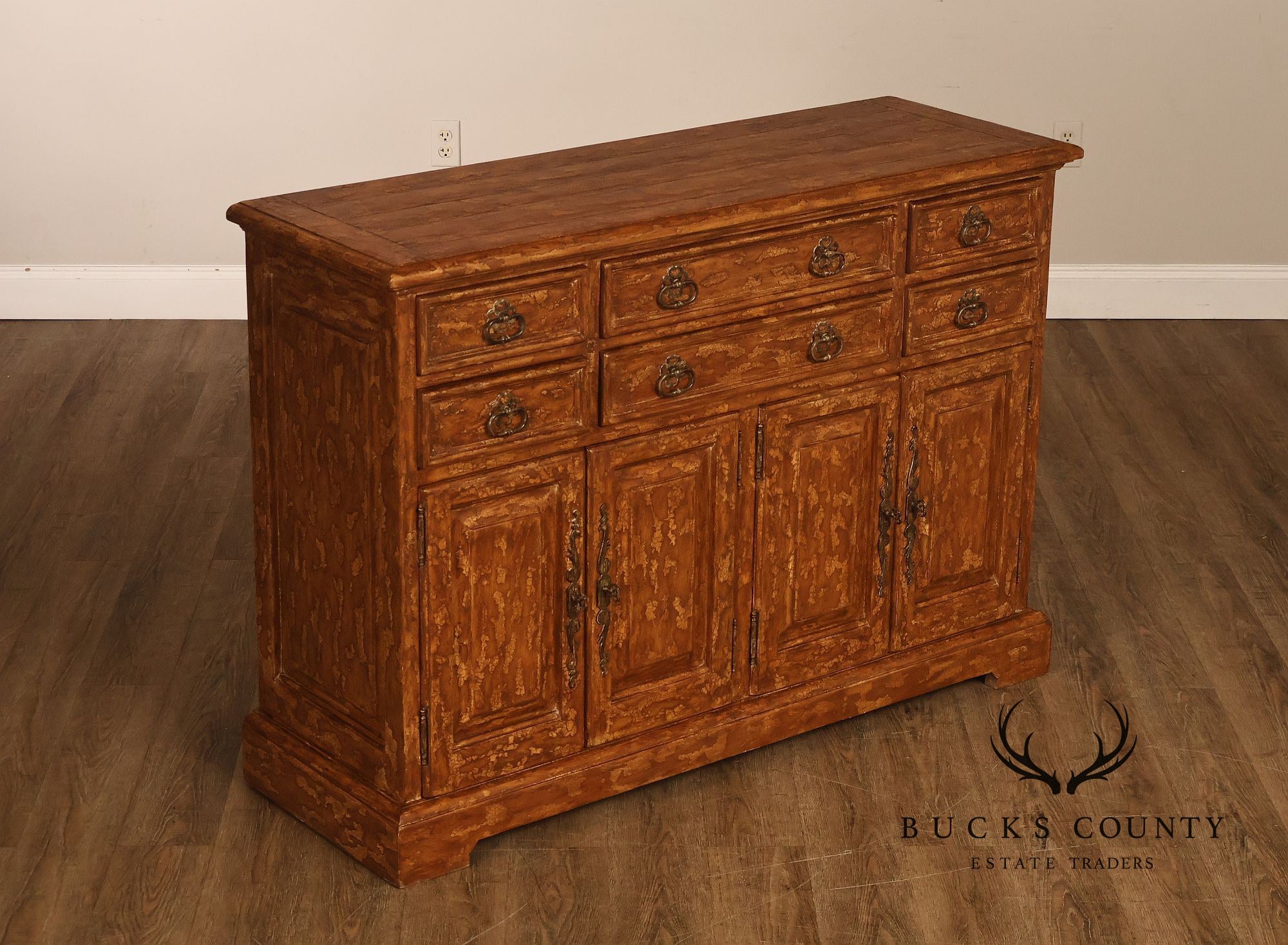 Bausman & Company Paint Decorated Four Door Sideboard Buffet Cabinet