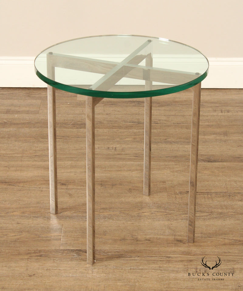 Postmodern Pair of Chrome Frame Round Glass Top Side Tables