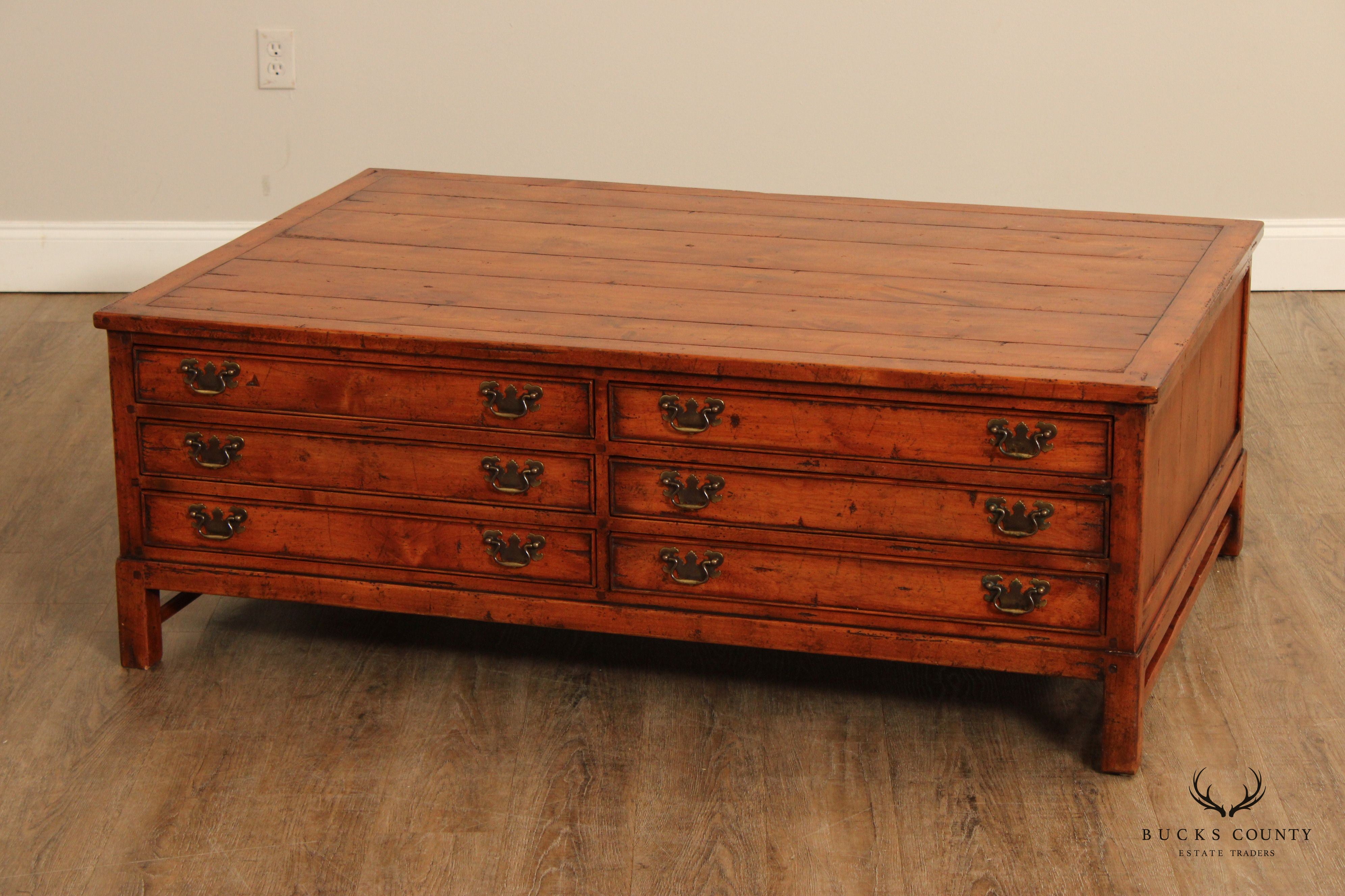 Rustic Distressed Finish Multi-Drawer Coffee Table