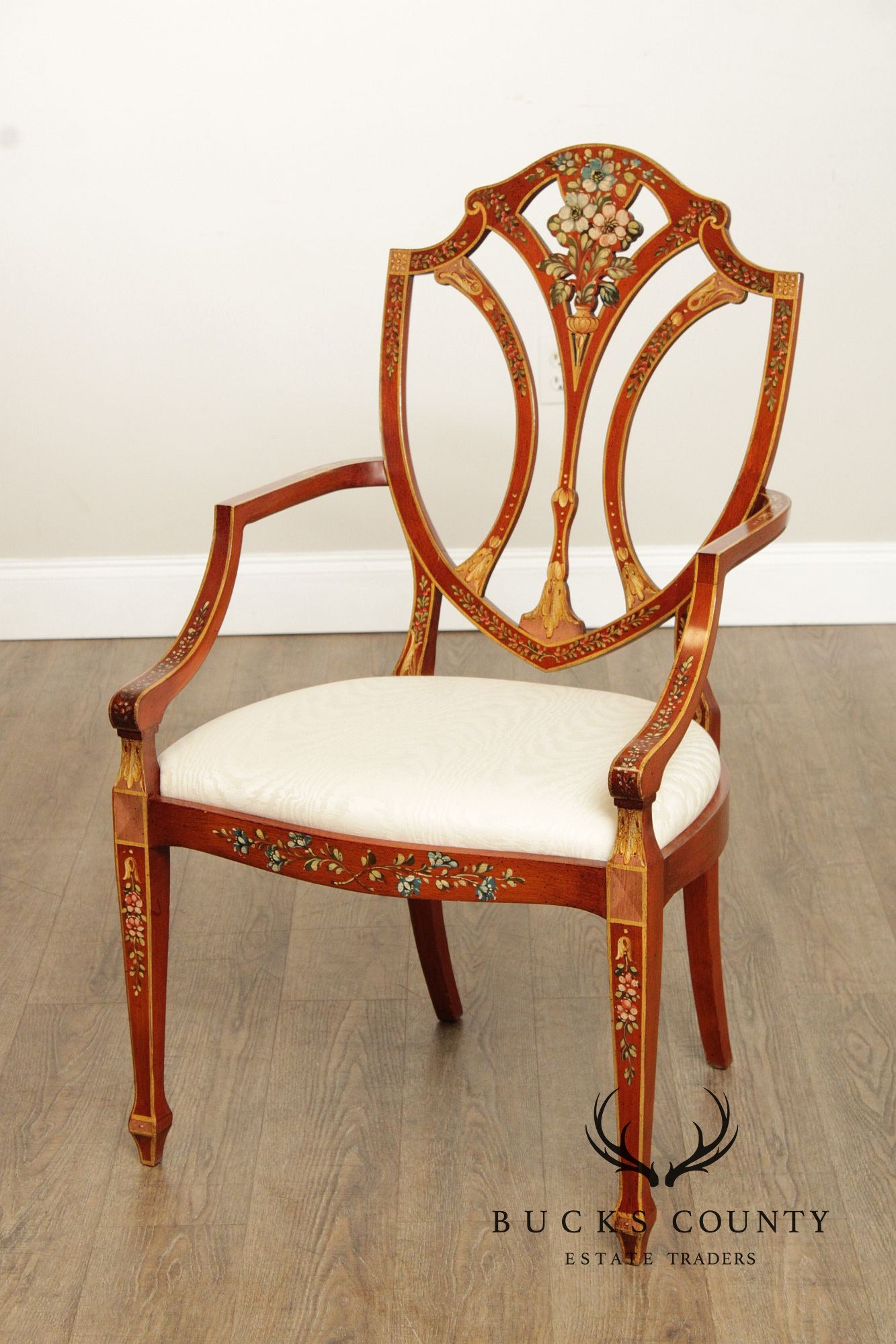 Casa Stradivari Painted Hepplewhite Style Shield Back Pair Of Armchairs