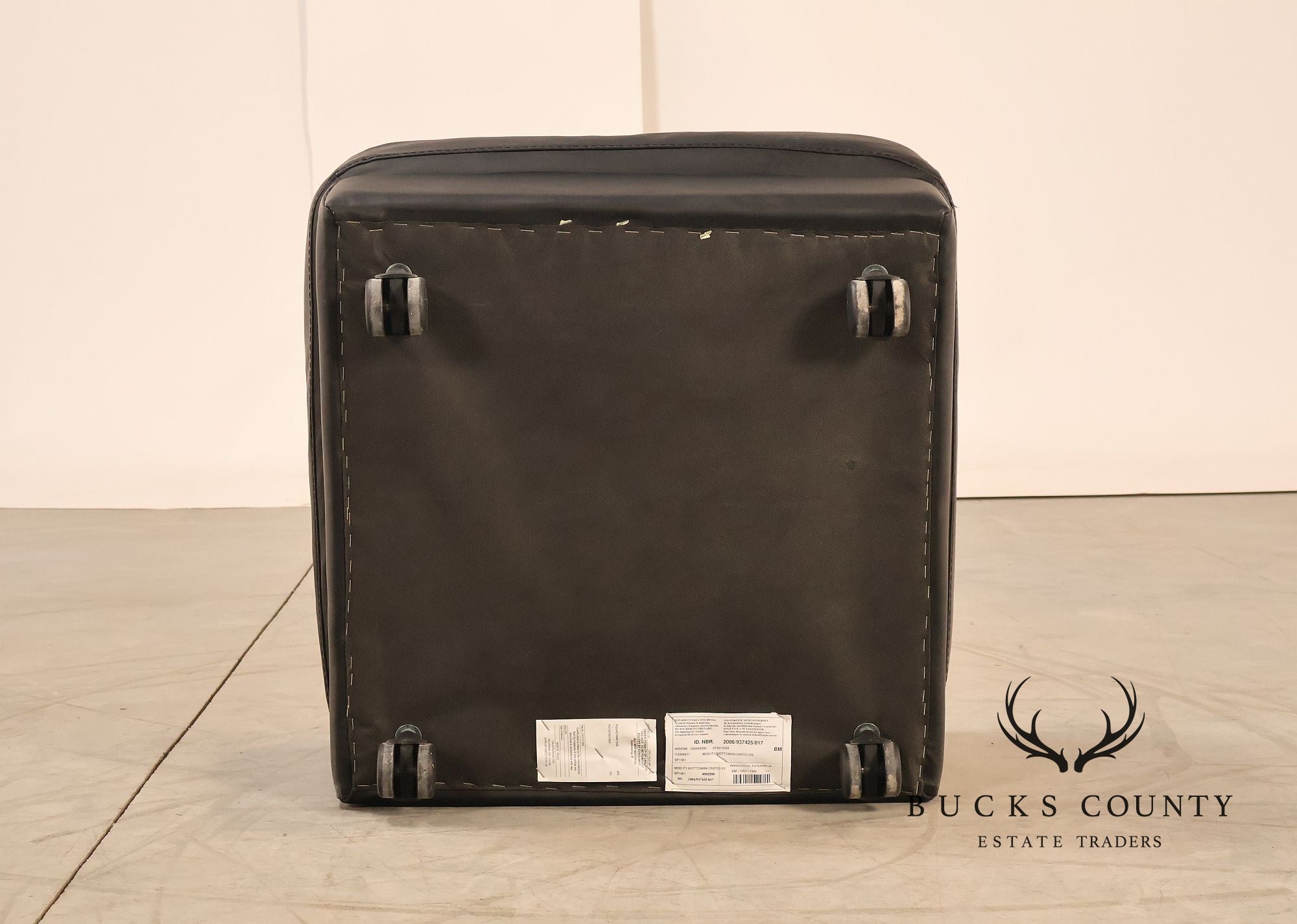 Brazialian Black Leather Modern Square Ottoman On Casters By Italsofa Bahia Ltda