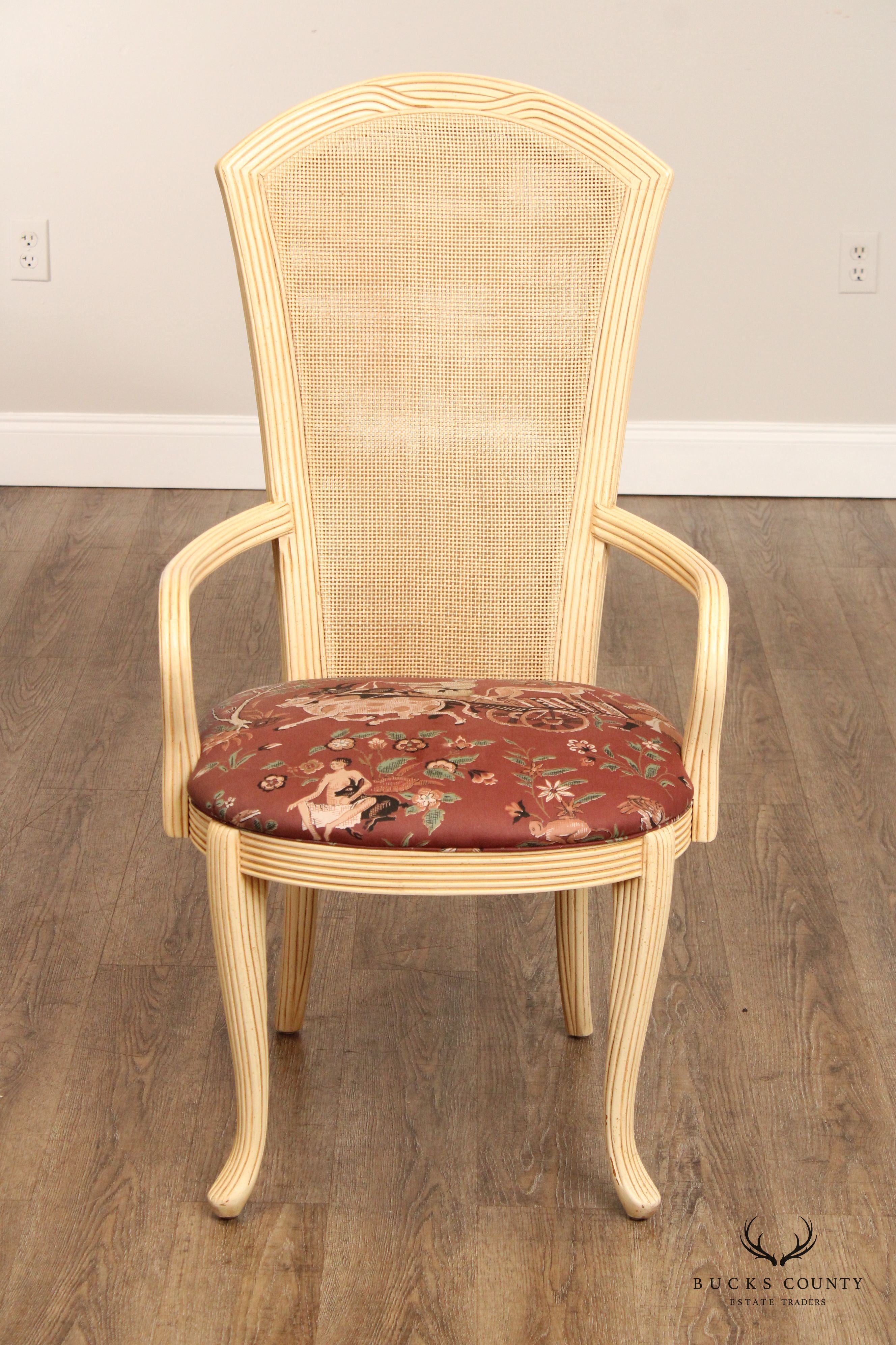 French Provincial Style Set of Six Caned Back Dining Chairs