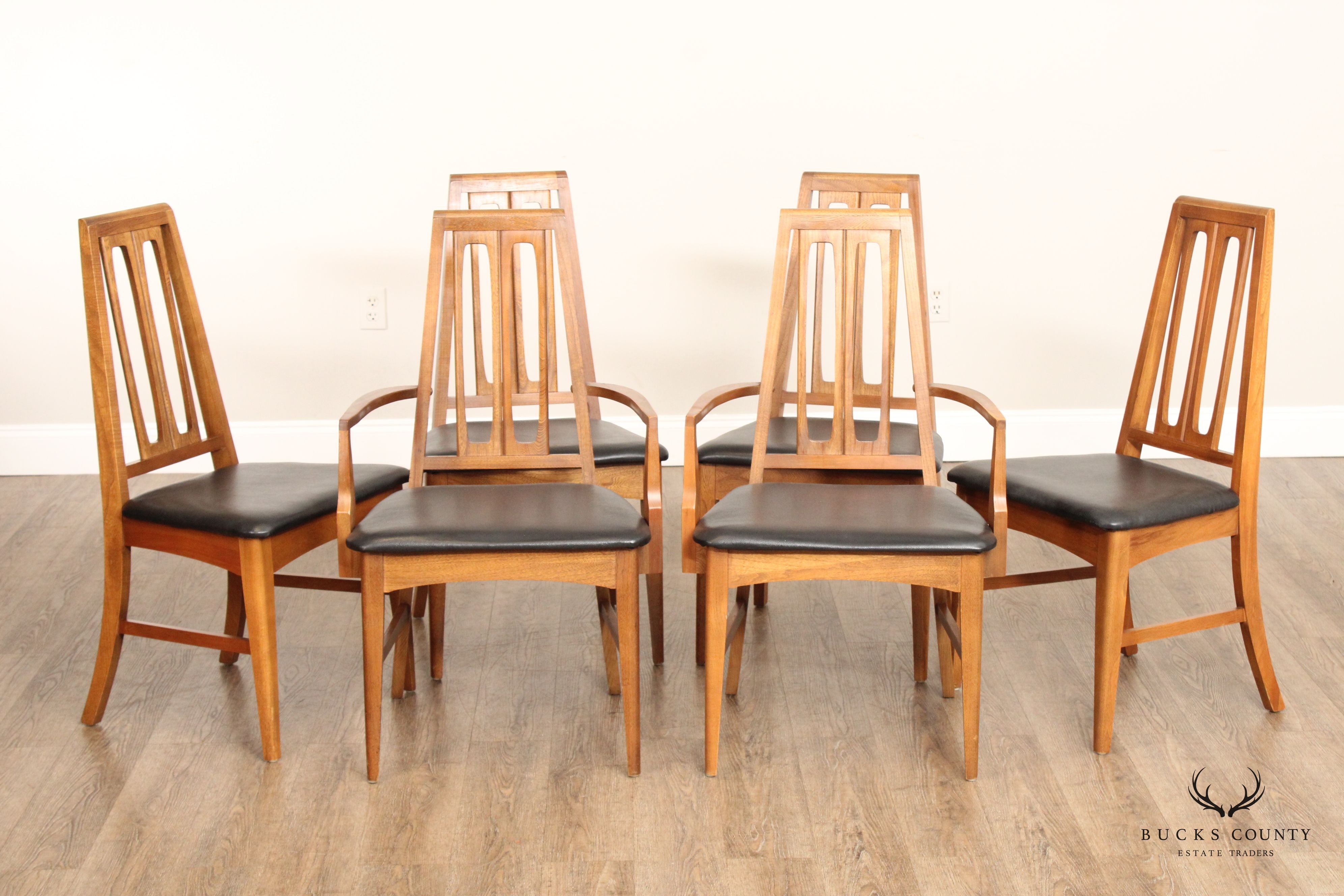 Young Manufacturing Co. Mid Century Modern Set of Six Walnut Dining Chairs