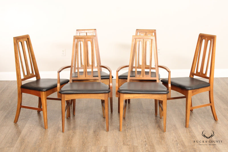 Young Manufacturing Co. Mid Century Modern Set of Six Walnut Dining Chairs